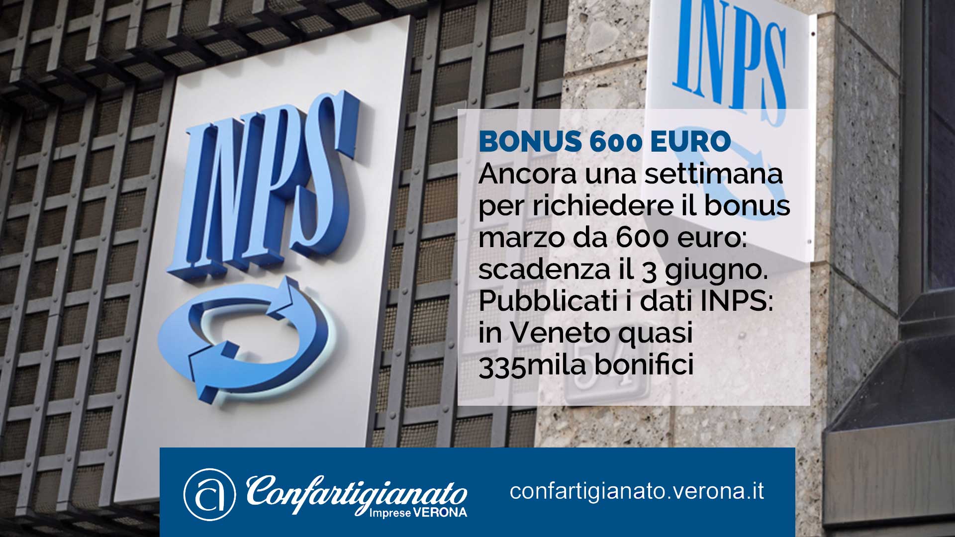 COVID-19 – Ancora una settimana per richiedere il bonus marzo da 600 euro: scadenza il 3 giugno. Pubblicati i dati INPS: in Veneto quasi 335mila bonifici
