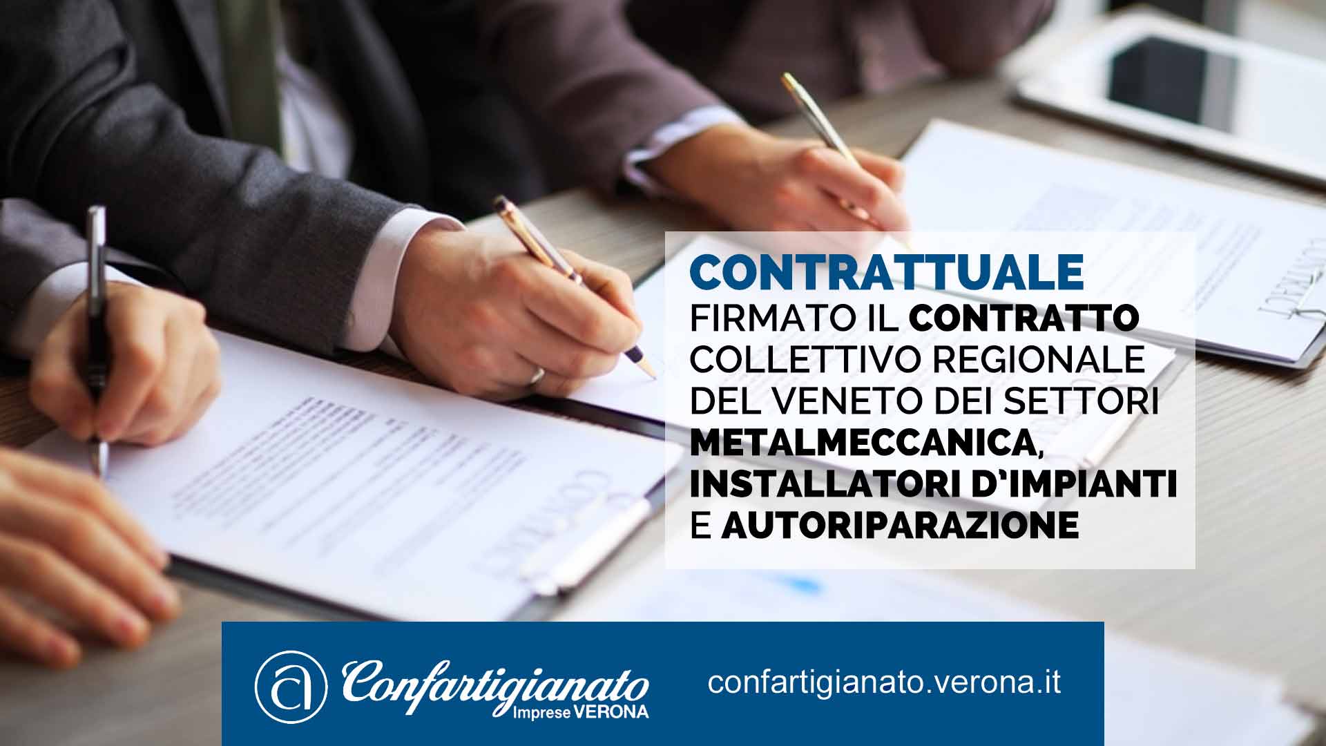 CONTRATTUALE – Firmato il Contratto Collettivo Regionale del Veneto dei settori Metalmeccanica, Installatori d’impianti e Autoriparazione