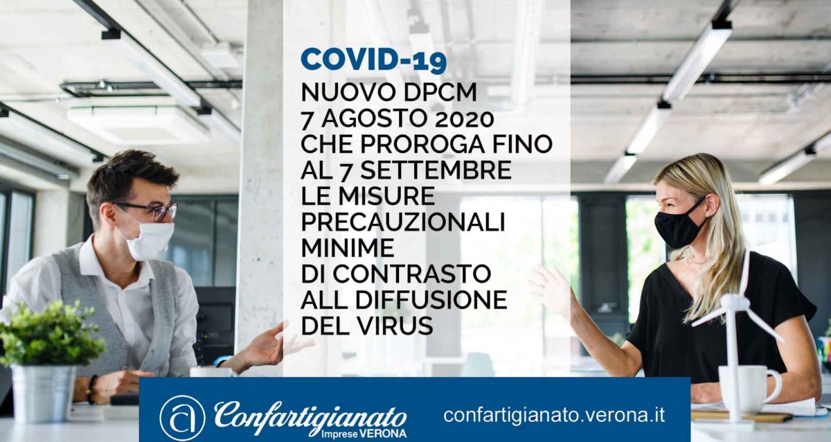 COVID-19 – Nuovo Dpcm 7 agosto 2020 che proroga fino al 7 settembre le misure precauzionali minime di contrasto alla diffusione del virus