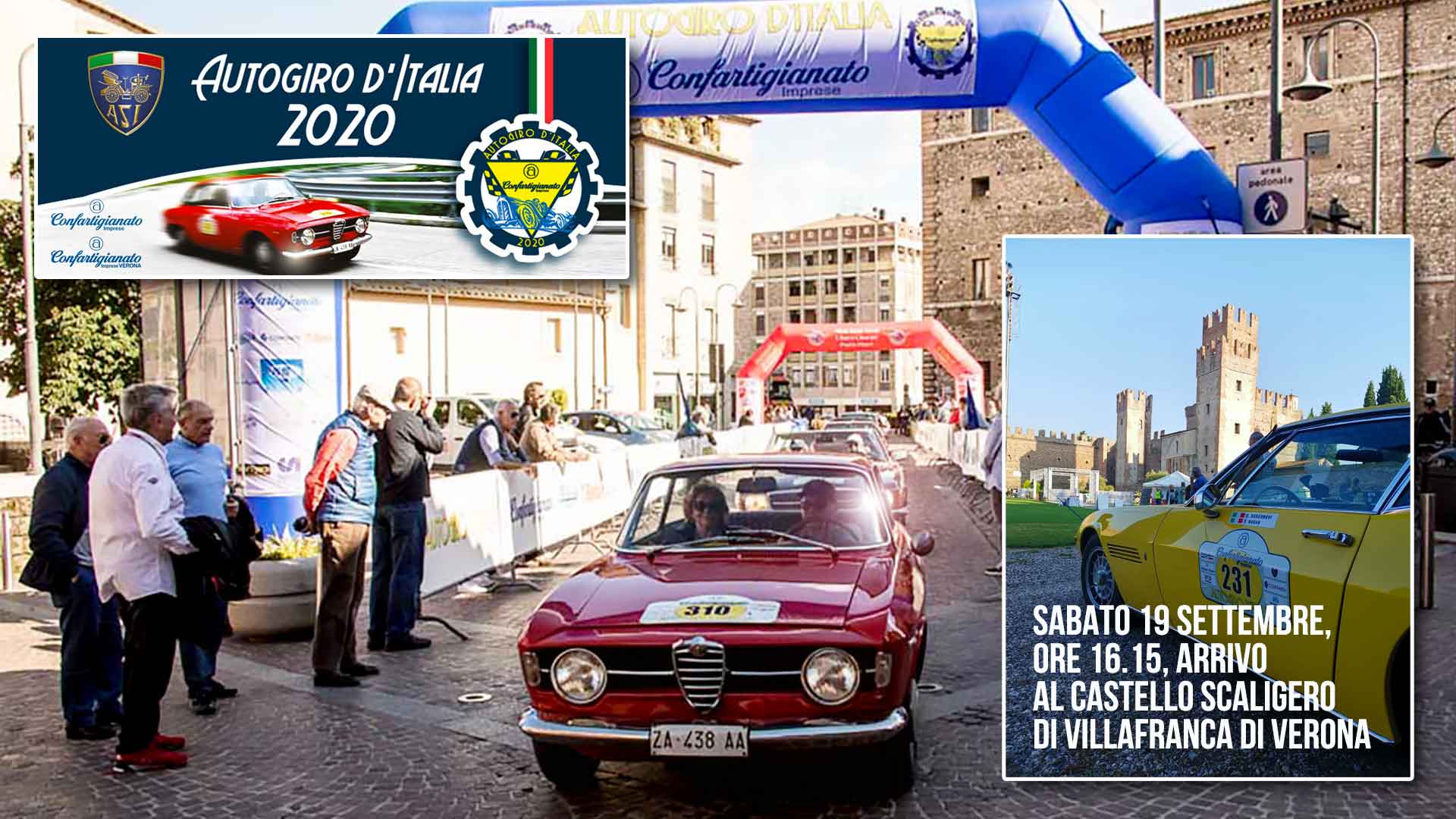 AUTOGIRO D'ITALIA 2020 - Sabato 19 settembre, bandiera a scacchi finale per l'arrivo al Castello Scaligero di Villafranca