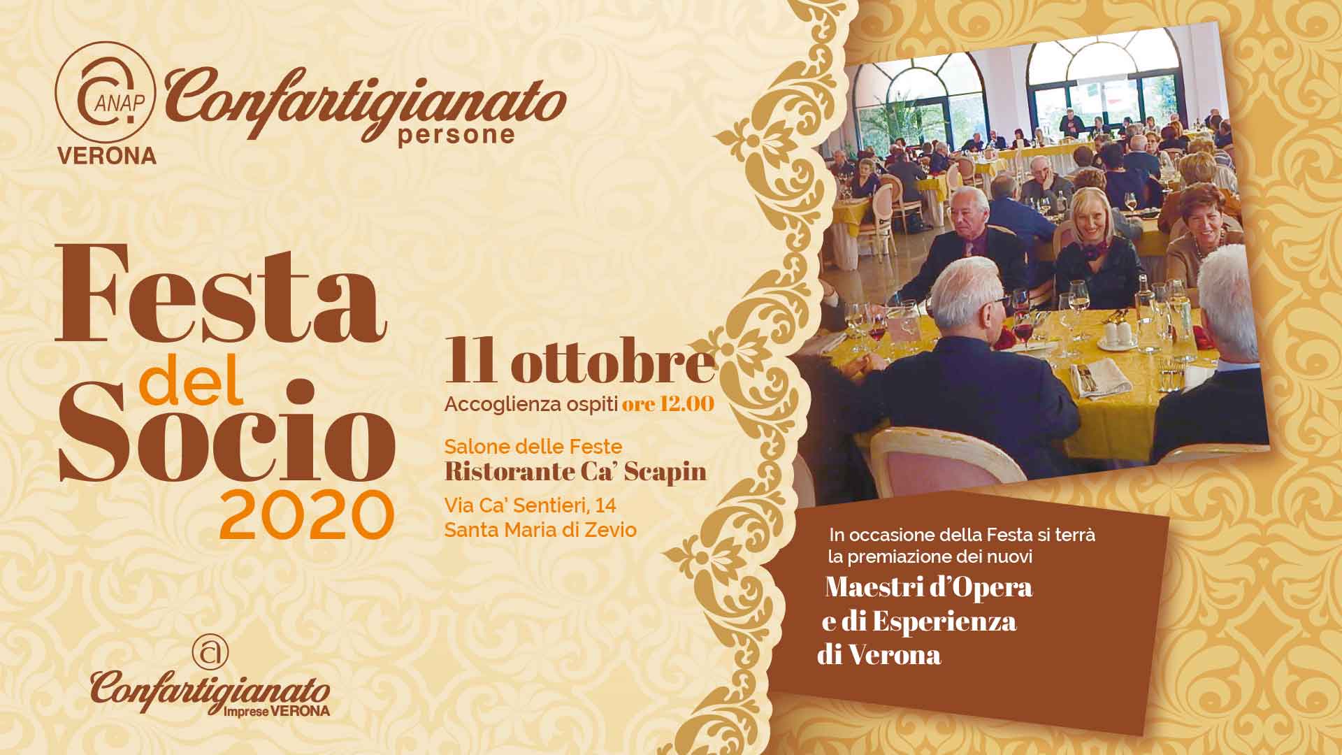 PENSIONATI ANAP – Festa del Socio 2020 e riconoscimento Maestri d'Opera e d'Esperienza: domenica 11 ottobre, iscrizioni aperte