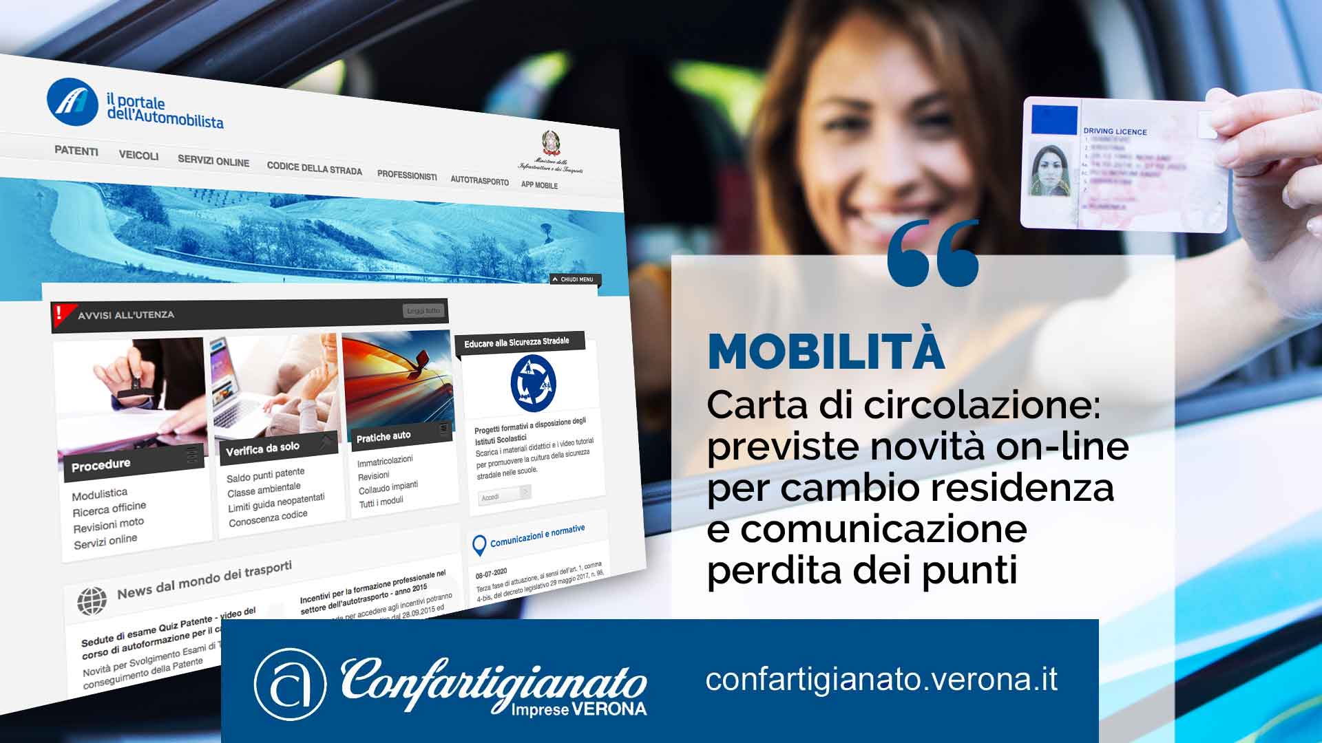 MOBILITA' – Carta di circolazione, previste novità on-line per tagliando cambio residenza e comunicazione perdita dei punti