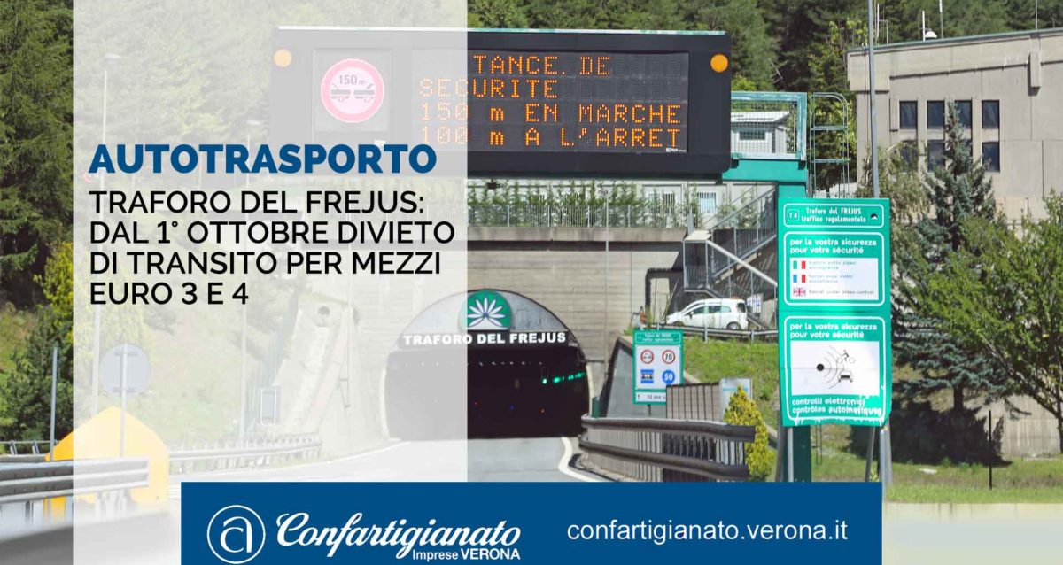 Traforo del Frejus: dal 1° ottobre divieto di transito per mezzi Euro 3 e 4