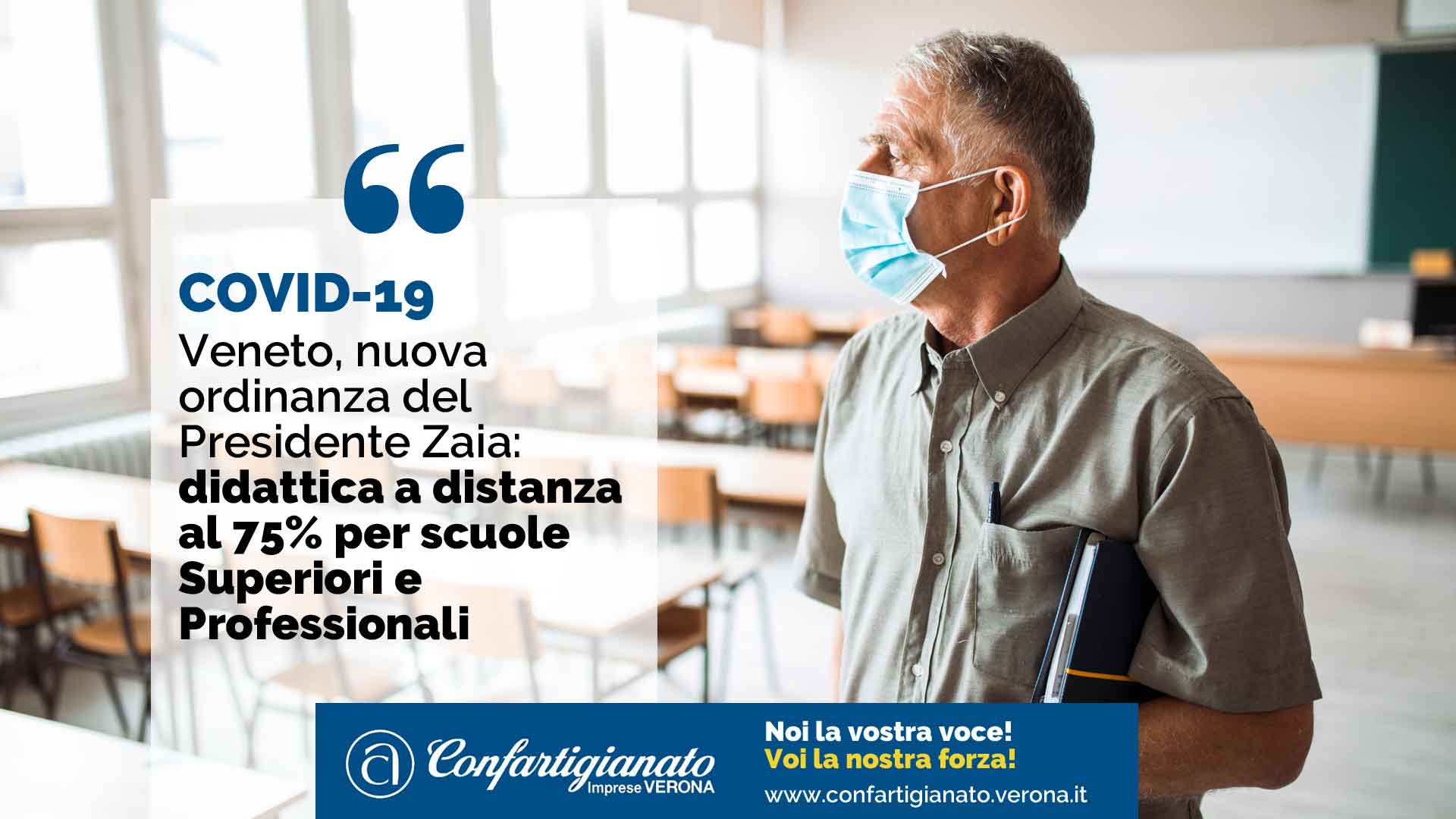 COVID-19 – Veneto, nuova ordinanza di Zaia: didattica a distanza al 75% per scuole Superiori e Professionali