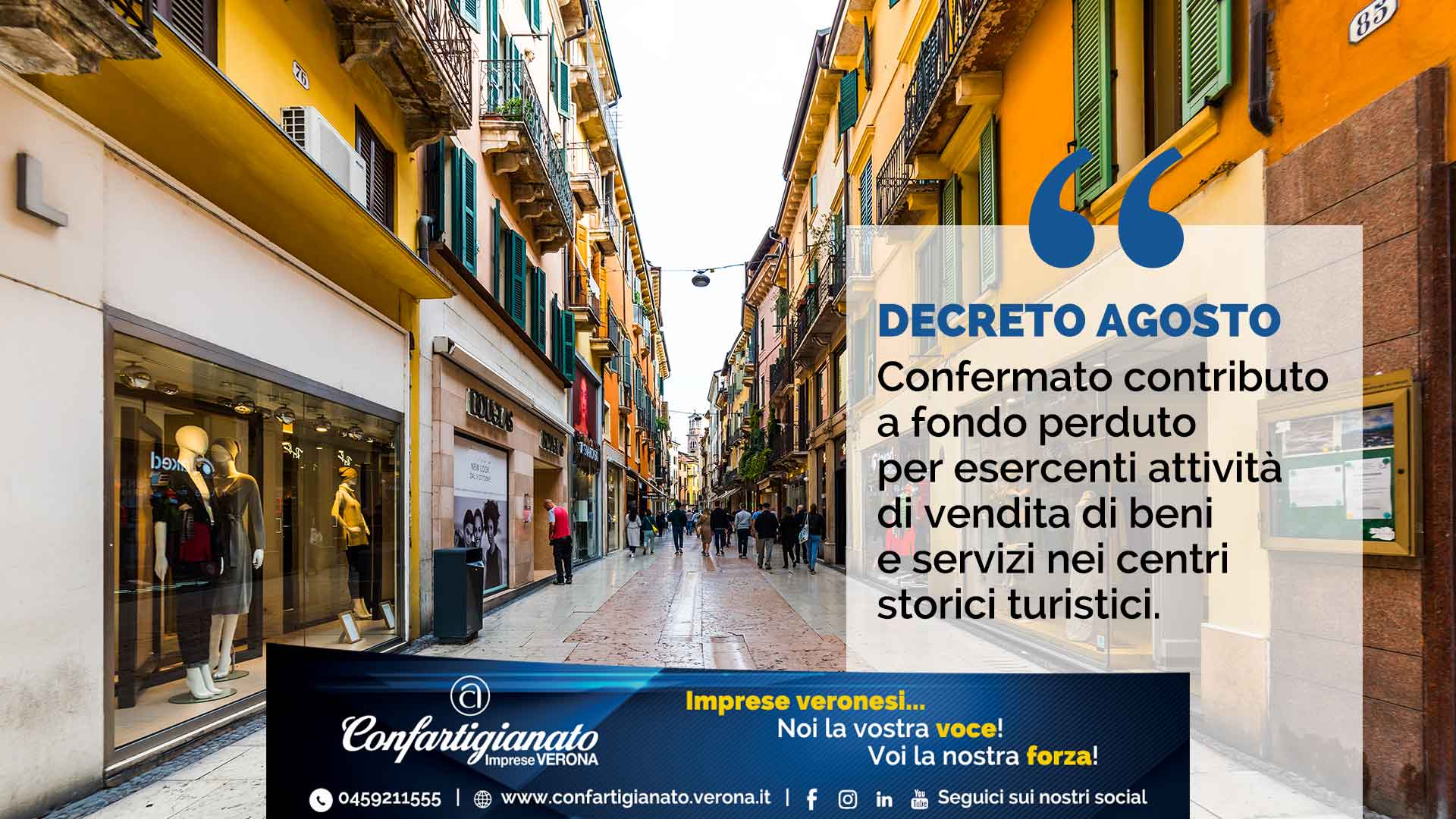DECRETO AGOSTO – Confermato il contributo a fondo perduto per esercenti attività di vendita di beni e servizi nei centri storici turistici