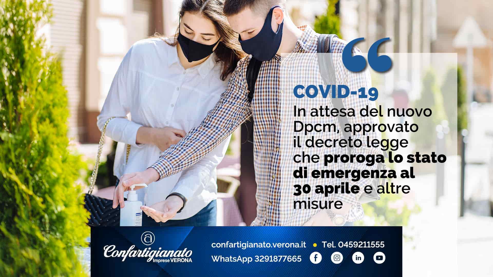 COVID-19 – In attesa del nuovo Dpcm, approvato decreto legge che proroga stato emergenza al 30 aprile e altre misure