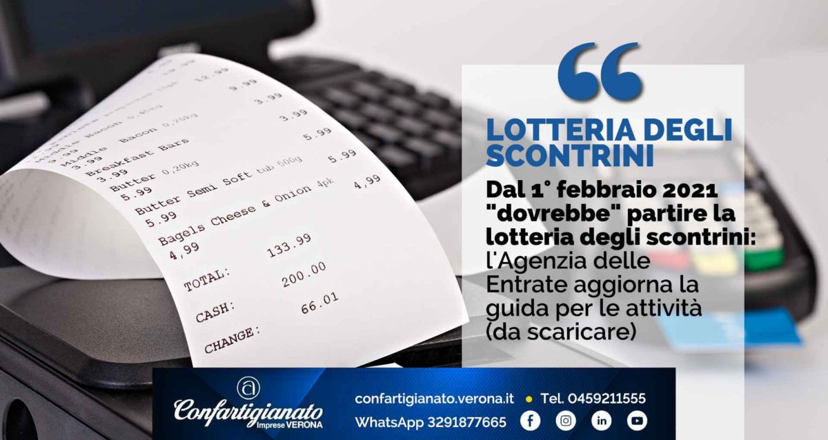 LOTTERIA SCONTRINI – Dal 1° febbraio "dovrebbe" partire la lotteria degli scontrini: l'Agenzia delle Entrate aggiorna la guida per le attività (da scaricare)