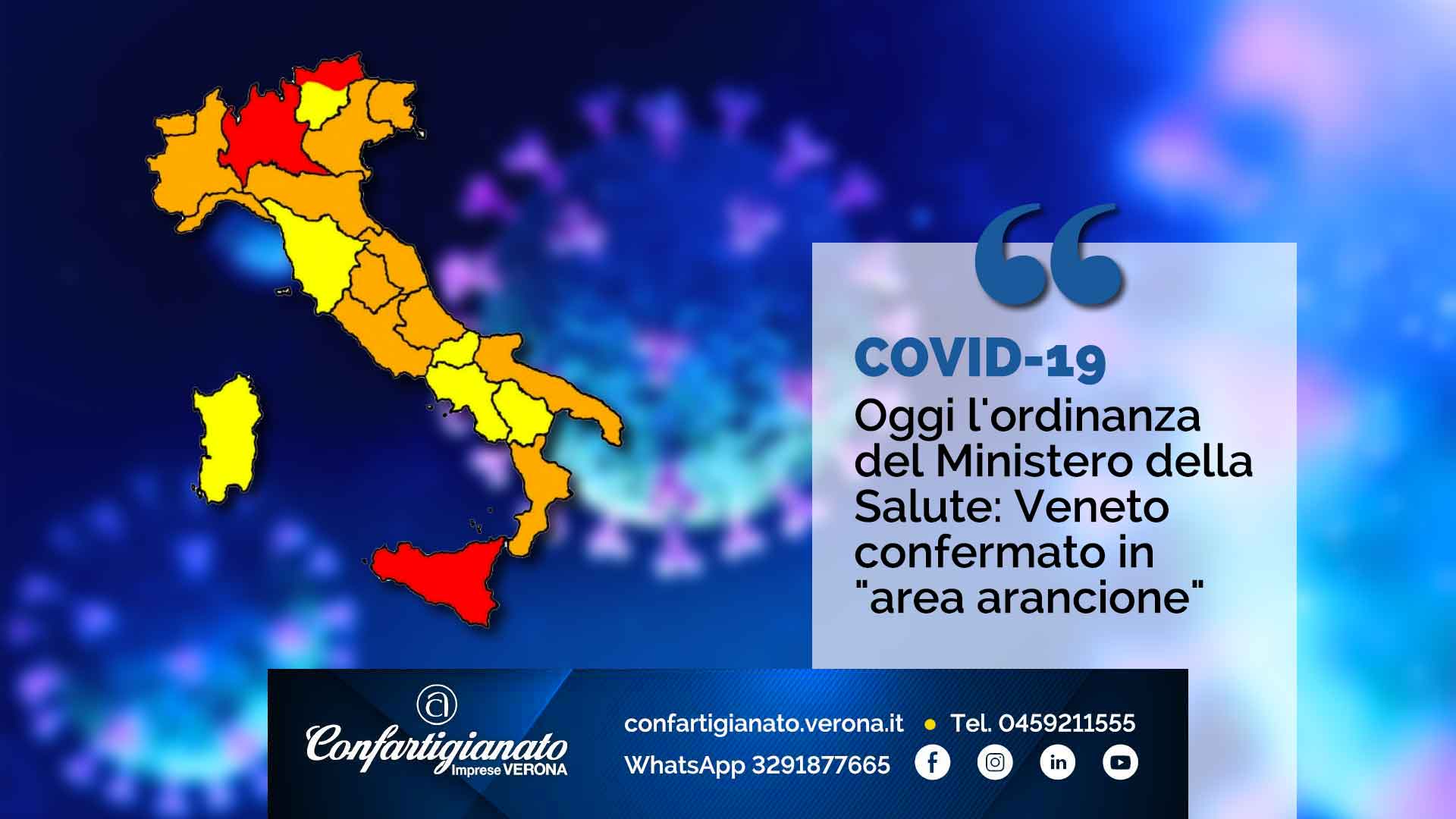 COVID-19 – Oggi l'ordinanza del Ministero della Salute: Veneto confermato in "arancione"
