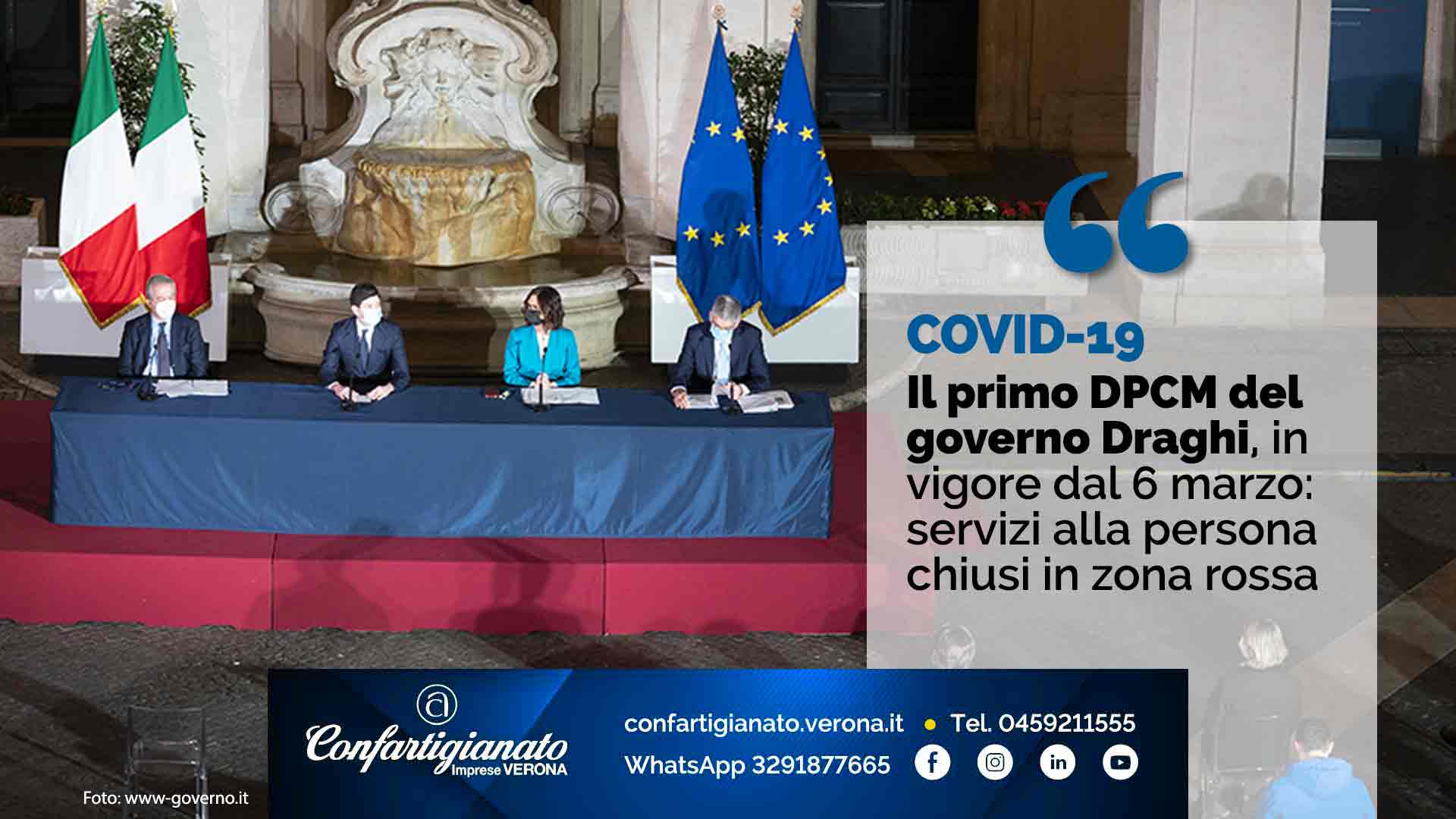 COVID-19 – Il primo DPCM del governo Draghi, in vigore dal 6 marzo: servizi alla persona chiusi in zona rossa
