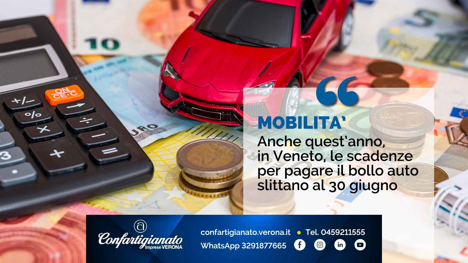 MOBILITA' – Anche quest’anno, in Veneto, le scadenze per pagare il bollo auto slittano al 30 giugno 2021