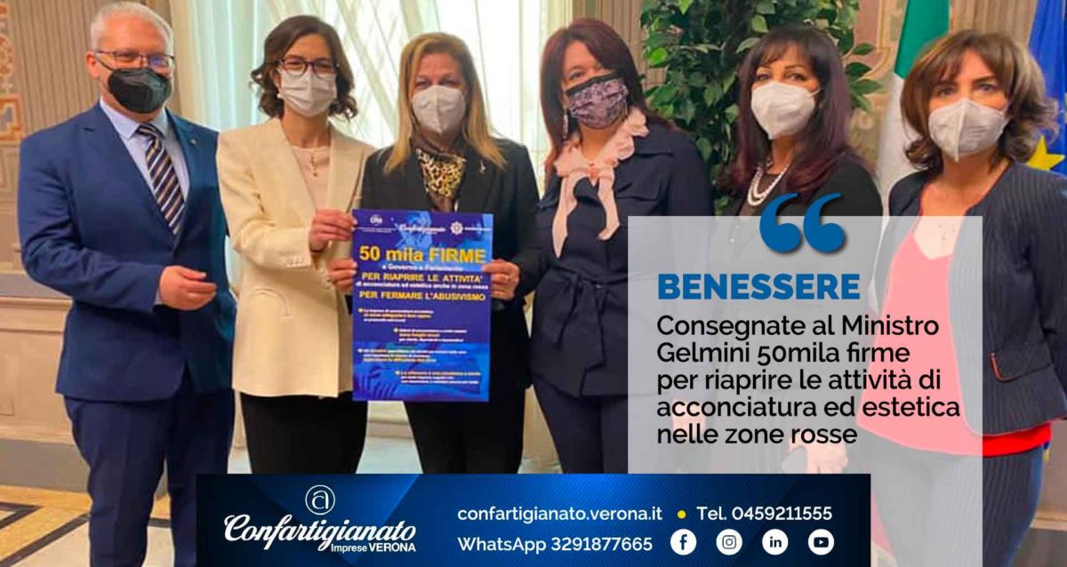 BENESSERE – Consegnate al Ministro Gelmini 50mila firme per riaprire le attività di acconciatura ed estetica nelle zone rosse