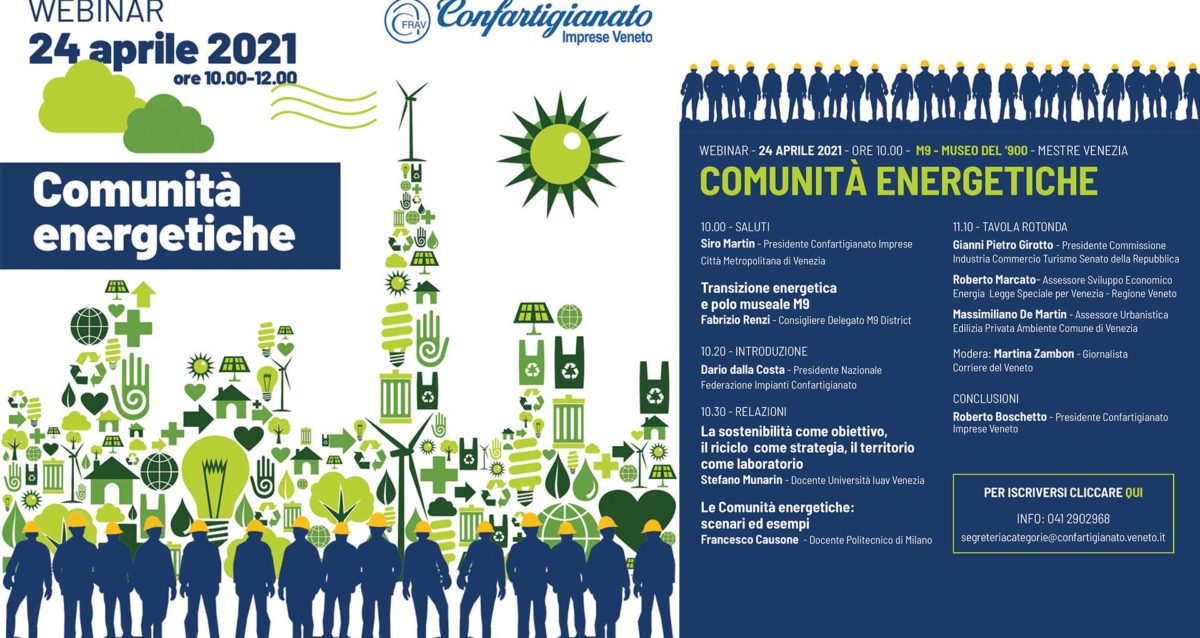 APPUNTAMENTO – Comunità energetiche: transizione verso modi di produzione e consumo più sostenibili. Webinar il 24 aprile, in diretta Facebook