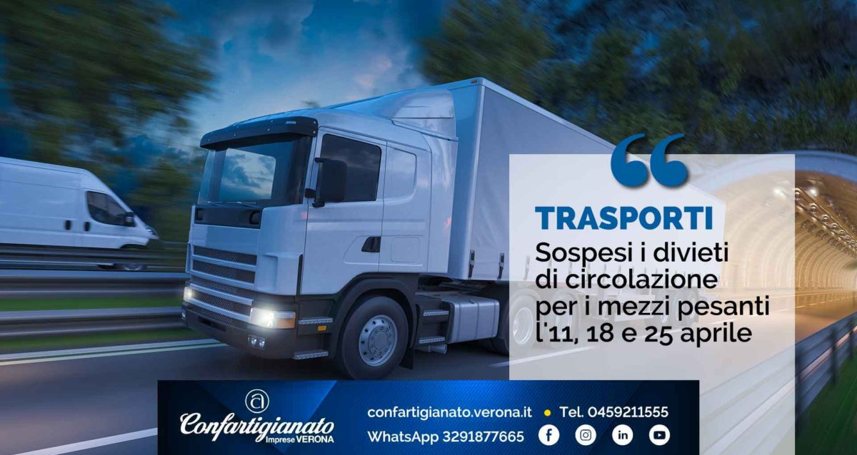 TRASPORTI – Sospesi i divieti di circolazione per i mezzi pesanti l'11, 18 e 25 aprile