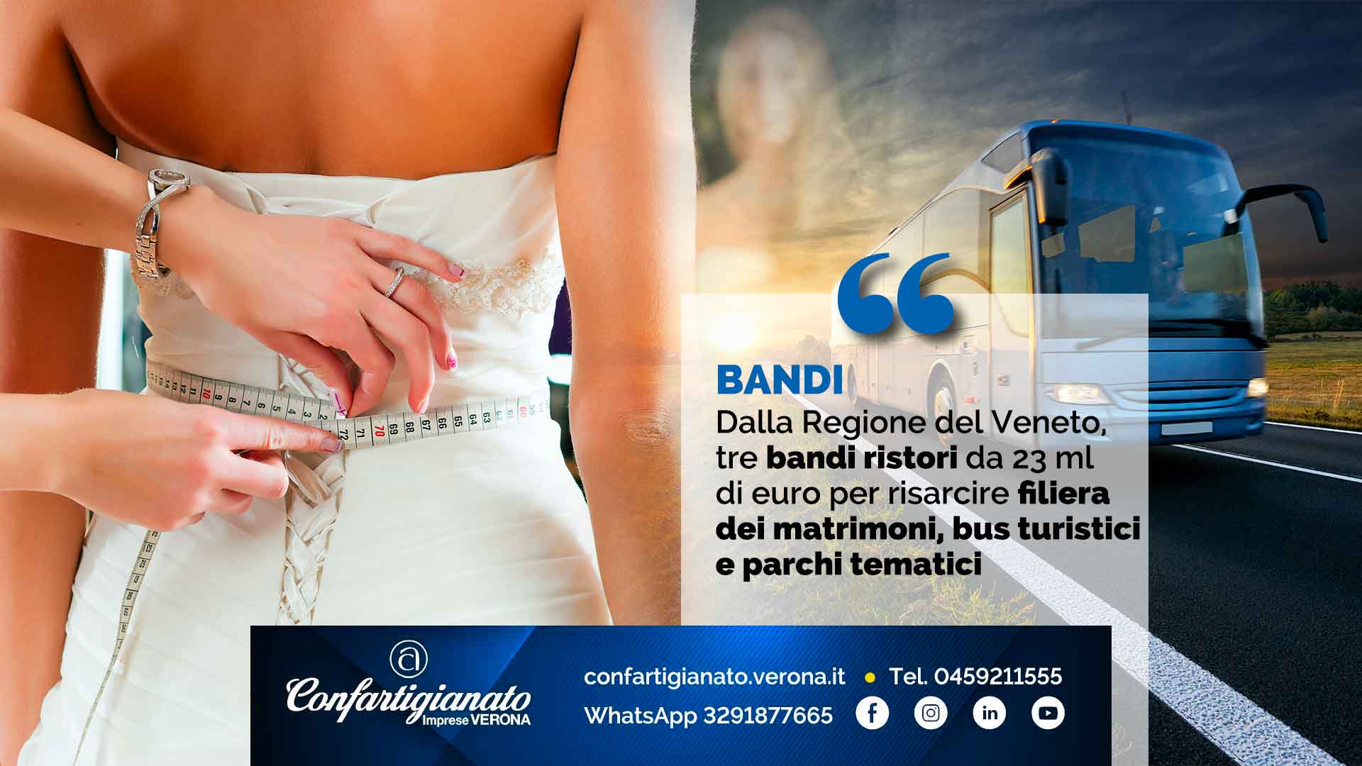 BANDI – Dalla Regione del Veneto, tre bandi ristori da 23 milioni di euro per risarcire filiera dei matrimoni, bus turistici e parchi tematici