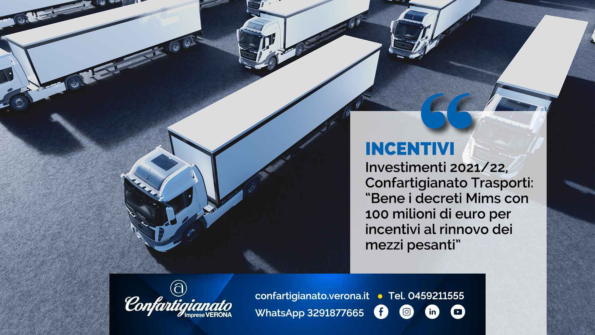 INCENTIVI – Investimenti 2021/22, Confartigianato Trasporti: “Bene i decreti Mims con 100 milioni di euro per incentivi al rinnovo dei mezzi pesanti”