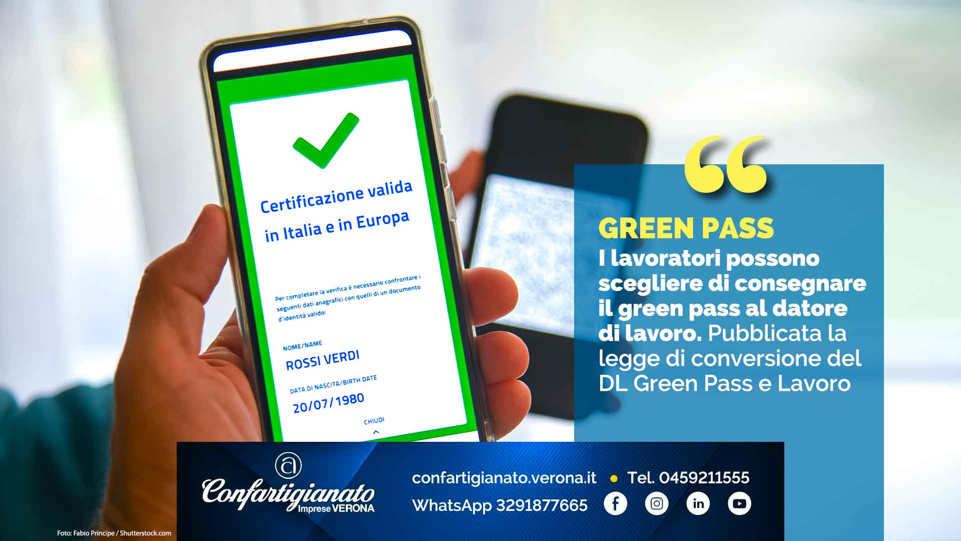 GREEN PASS – Lavoratori possono scegliere di consegnare il green pass al datore di lavoro. Pubblicata la legge di conversione del DL Green Pass e Lavoro