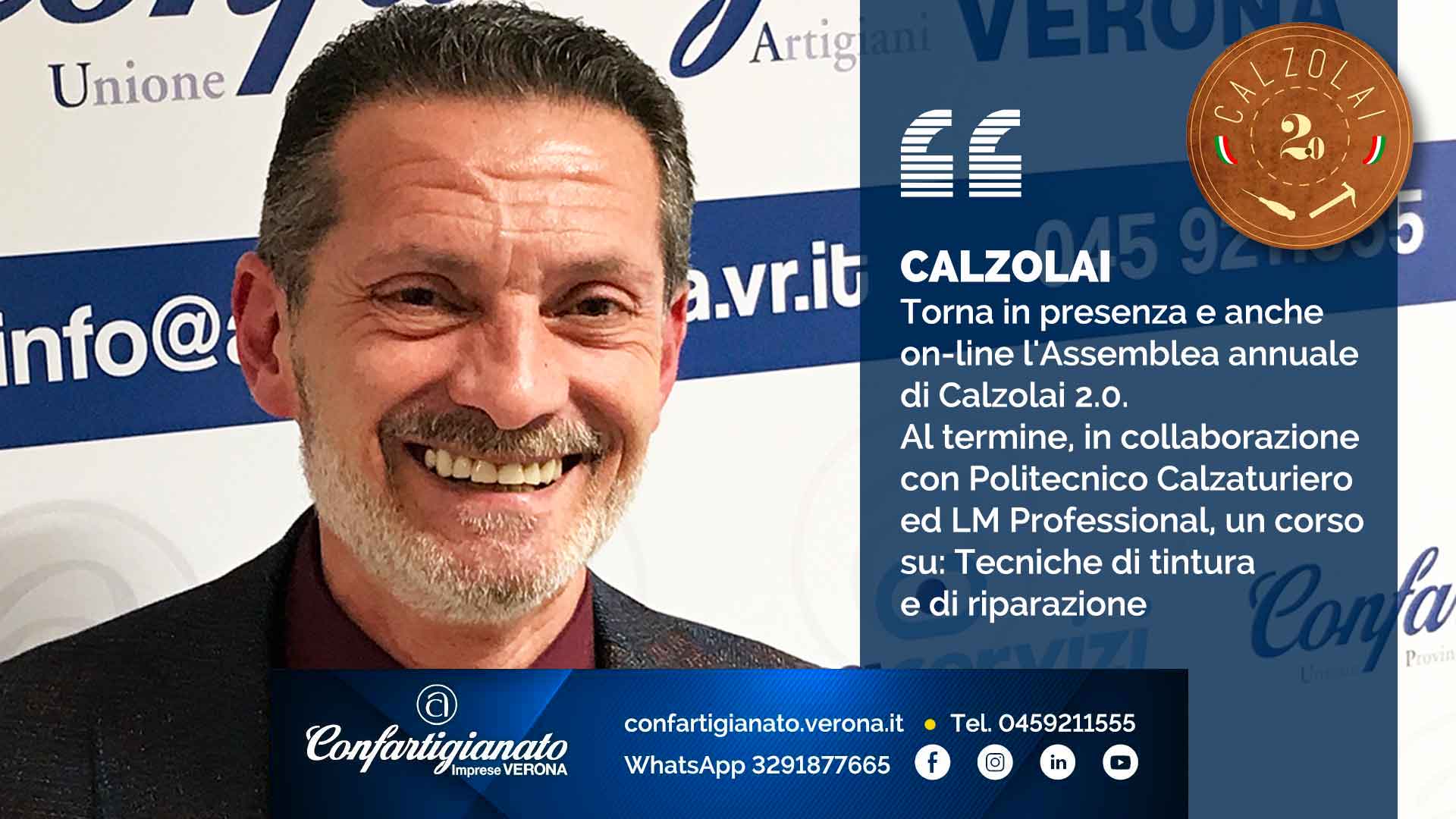 CALZOLAI – Torna in presenza e anche on-line l'Assemblea annuale di Calzolai 2.0. Al termine, in collaborazione con il Politecnico Calzaturiero ed LM Professional, un corso su: Tecniche di tintura e di riparazione