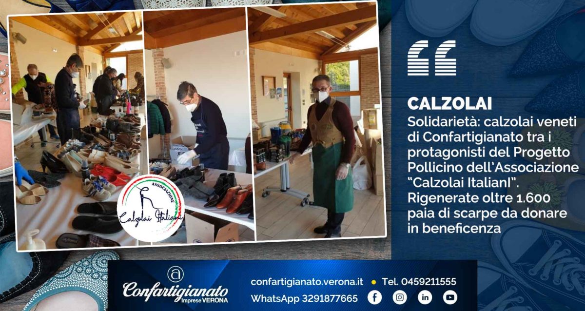 CALZOLAI – Solidarietà: i calzolai veneti di Confartigianato tra i protagonisti del Progetto Pollicino. Rigenerate oltre 1.600 paia di scarpe da donare in beneficenza