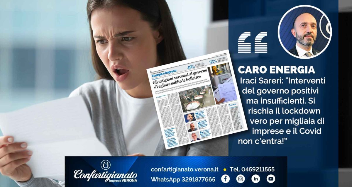 CARO ENERGIA – Iraci Sareri: "Interventi del governo positivi ma insufficienti. Si rischia il lockdown vero per migliaia di imprese e il Covid non c’entra”