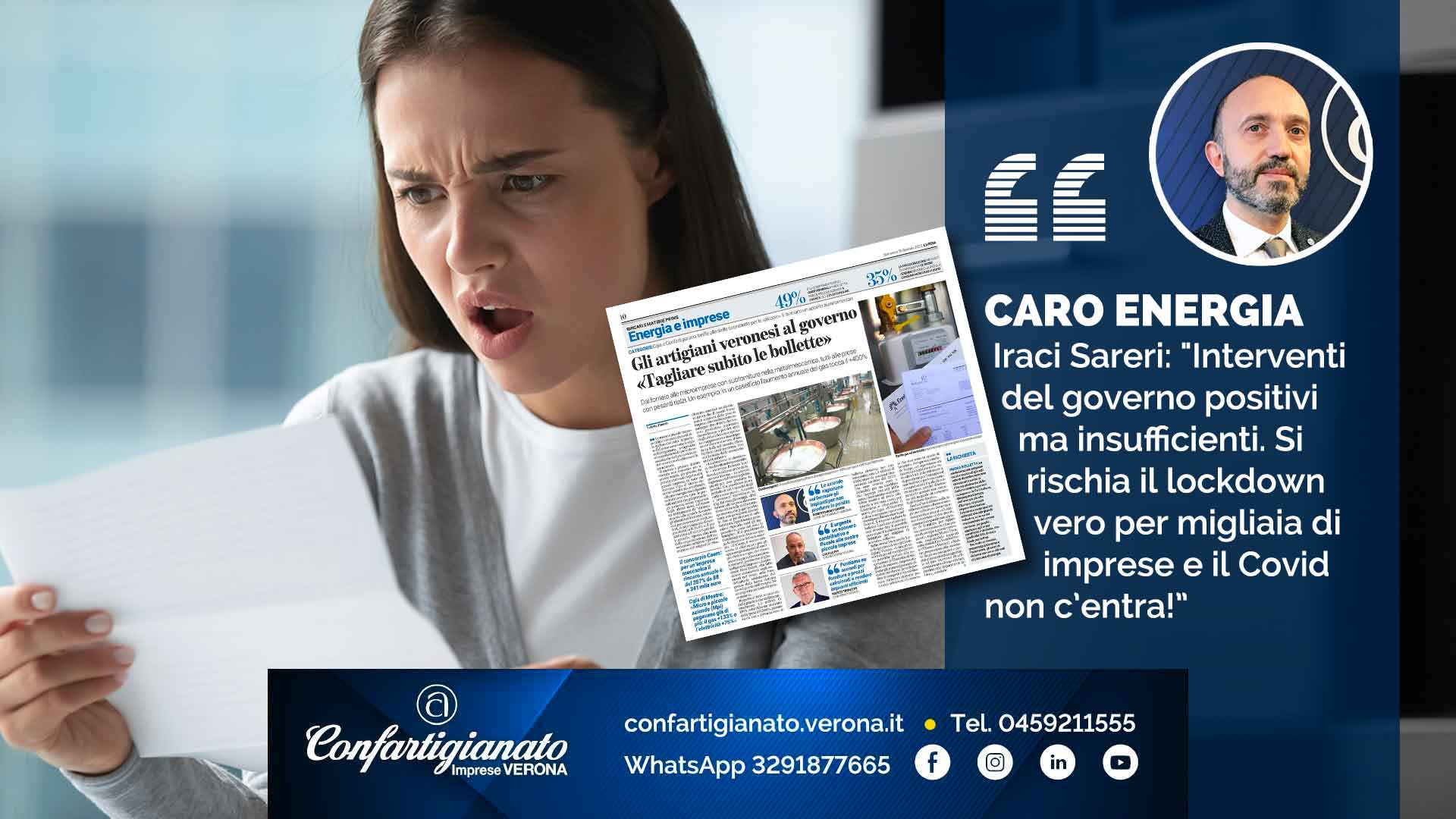 CARO ENERGIA – Iraci Sareri: "Interventi del governo positivi ma insufficienti. Si rischia il lockdown vero per migliaia di imprese e il Covid non c’entra”