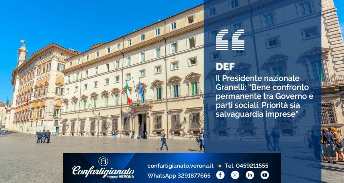 DEF – Il Presidente Granelli: “Bene confronto permanente Governo-parti sociali. Priorità sia salvaguardia imprese”
