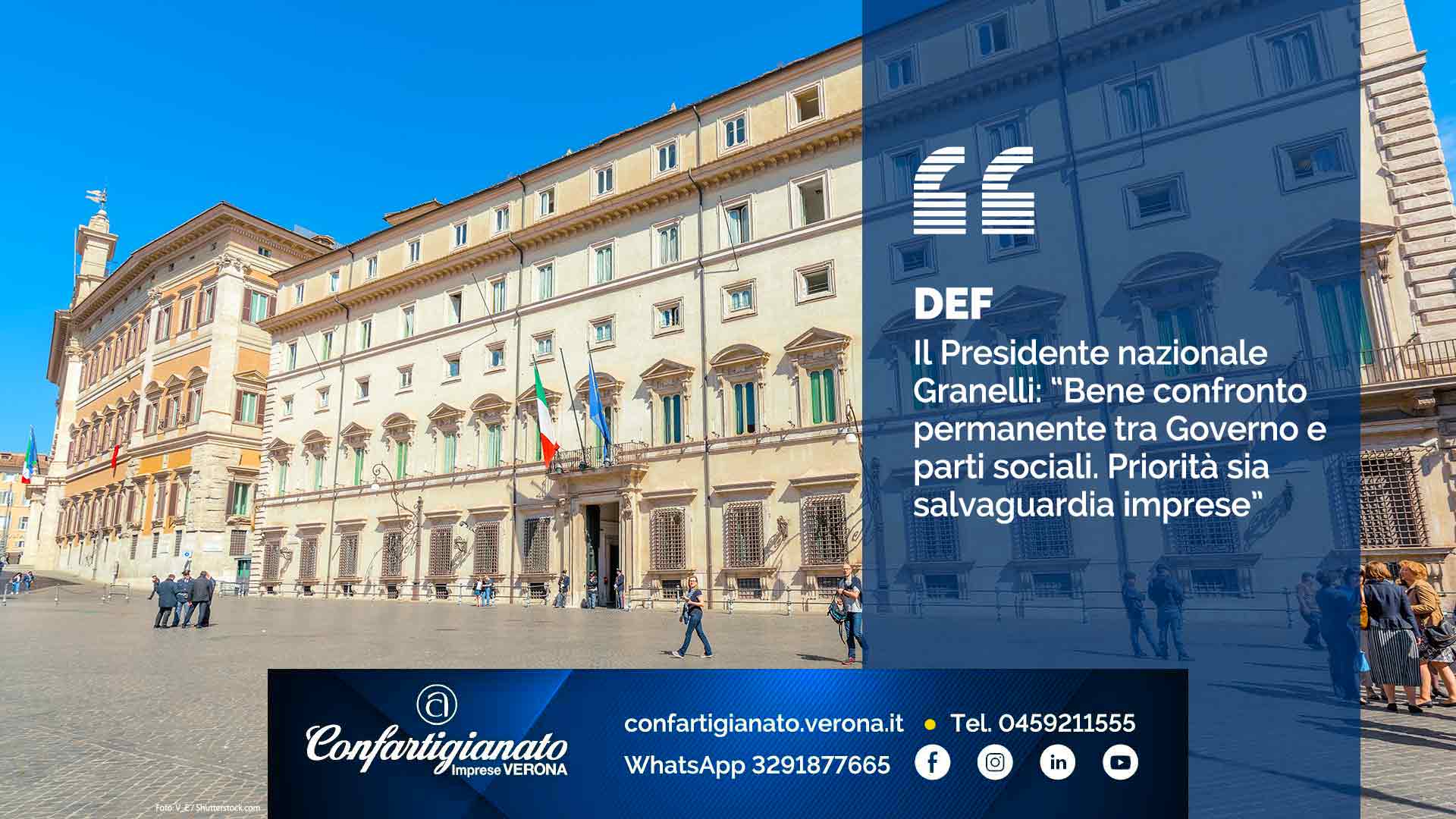 DEF – Il Presidente Granelli: “Bene confronto permanente Governo-parti sociali. Priorità sia salvaguardia imprese”