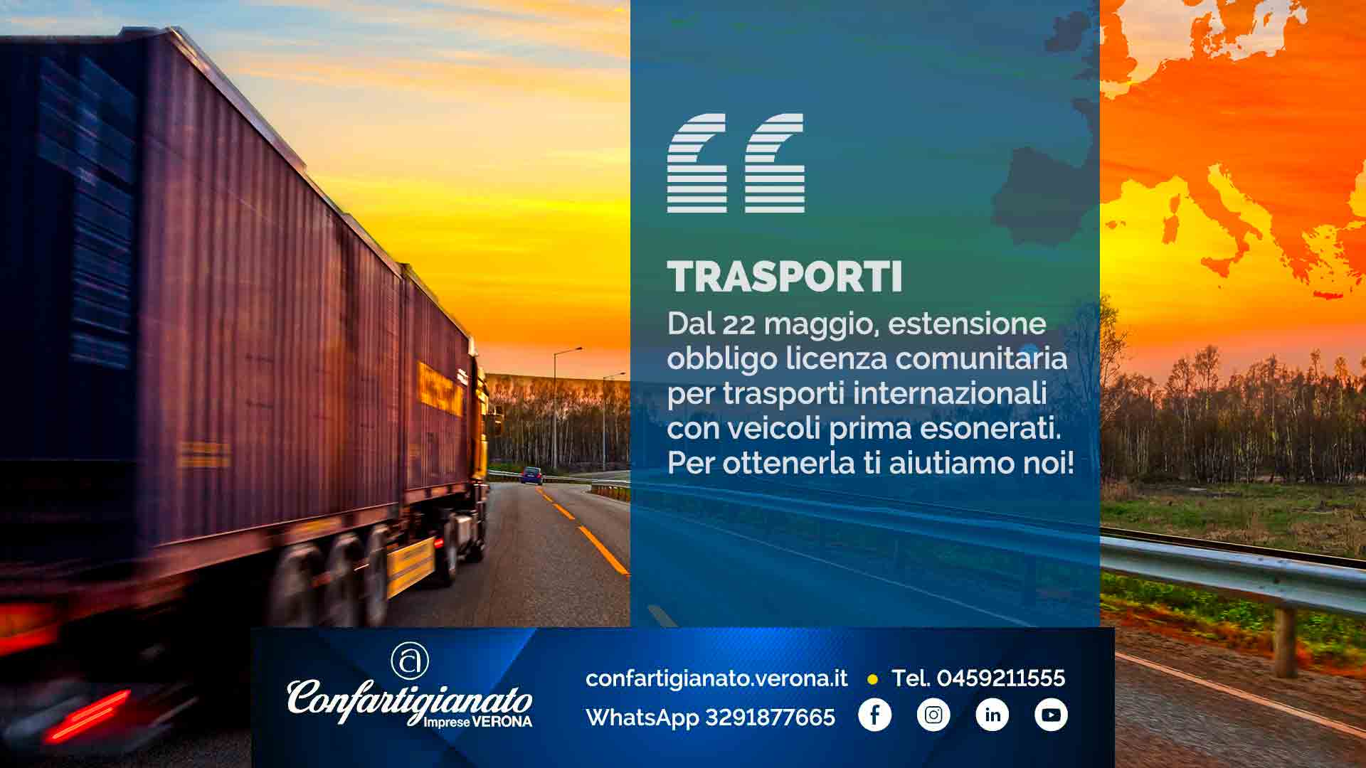 TRASPORTI – Dal 22 maggio, estensione obbligo licenza comunitaria per trasporti internazionali con veicoli prima esonerati. Per ottenerla ti aiutiamo noi!