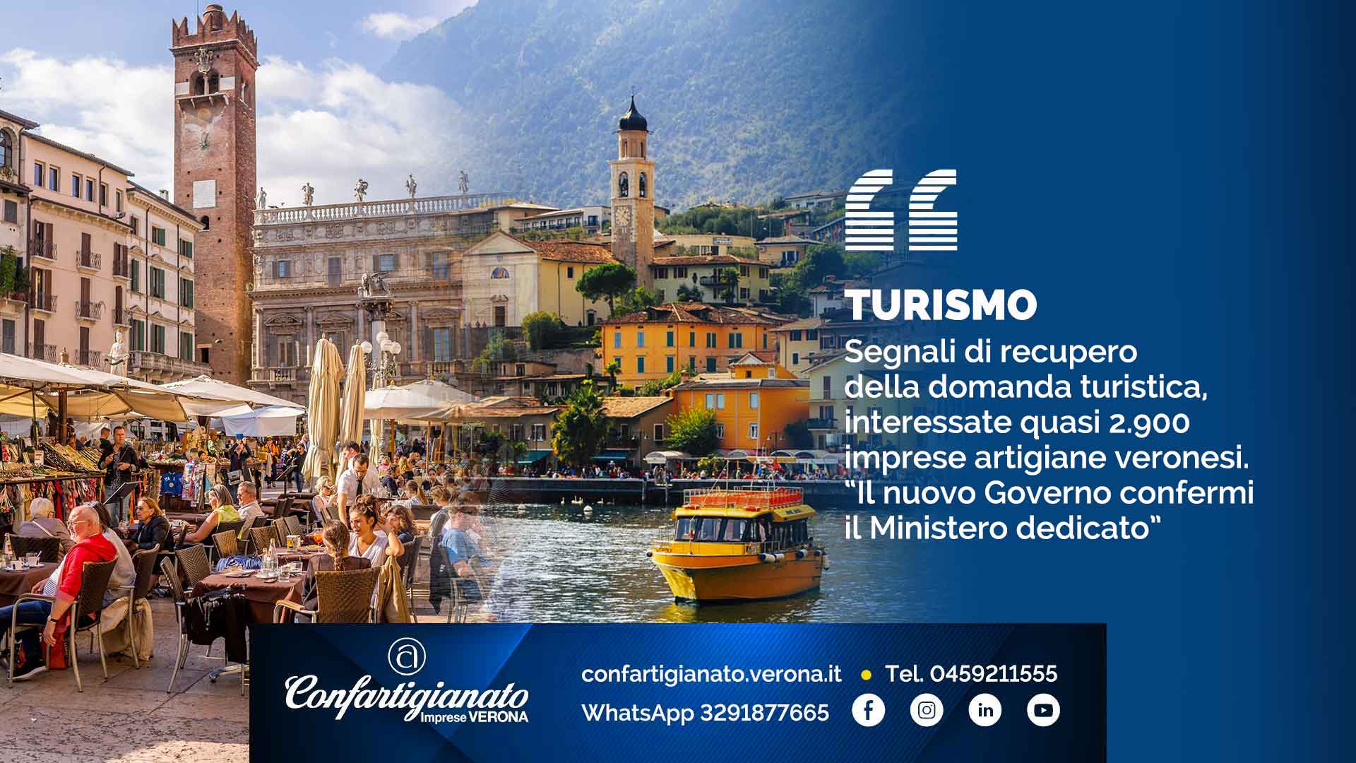 TURISMO - Segnali di recupero della domanda turistica, interessate quasi 2.900 imprese artigiane veronesi. “Il nuovo Governo confermi il Ministero dedicato”