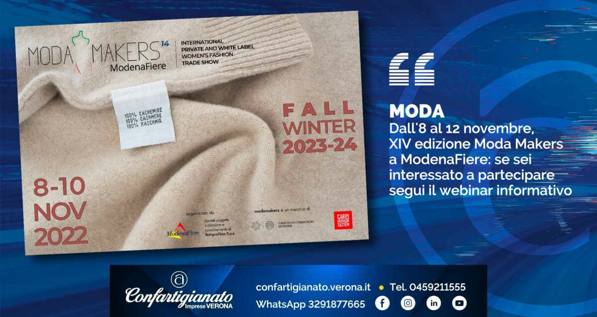 MODA – Dall'8 al 12 novembre, XIV edizione Moda Makers: se sei interessato a partecipare segui il webinar informativo
