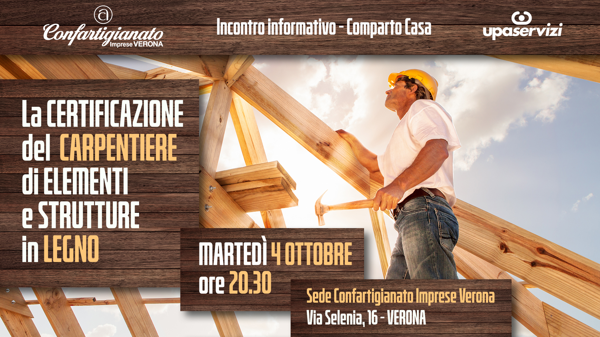 COMPARTO CASA – La certificazione del carpentiere di elementi e strutture in legno: incontro il 4 ottobre. Iscriviti