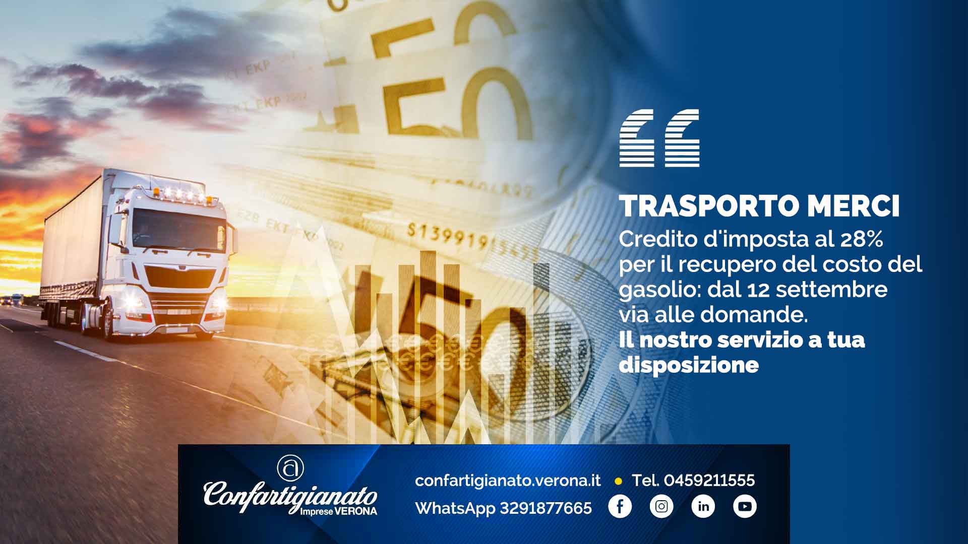 TRASPORTO MERCI – Credito d'imposta al 28% per il recupero del costo del gasolio: dal 12 settembre via alle domande. Il nostro servizio a tua disposizione