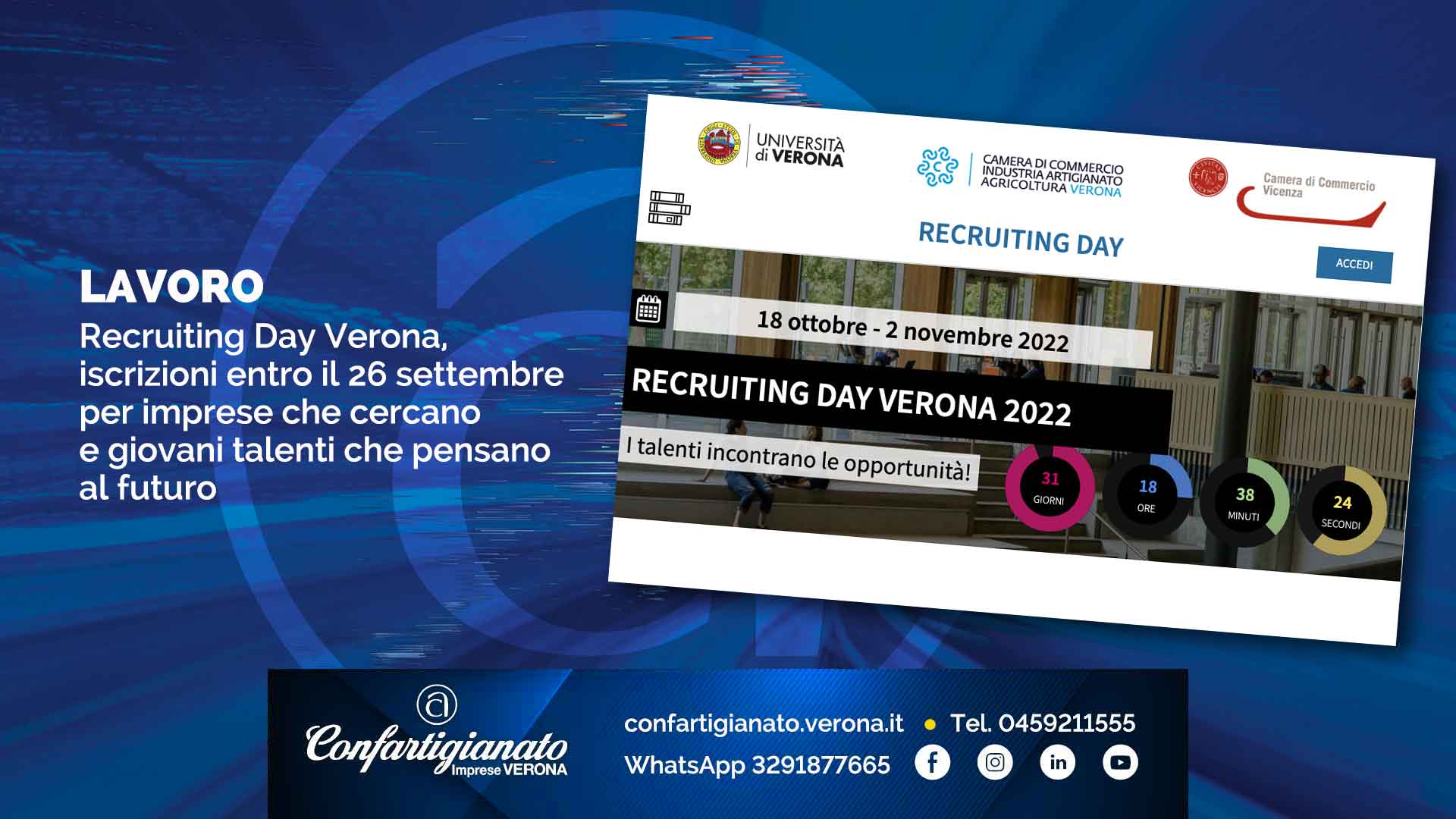 LAVORO – Recruiting Day Verona, iscrizioni entro il 26 settembre per imprese che cercano e giovani talenti che pensano al futuro