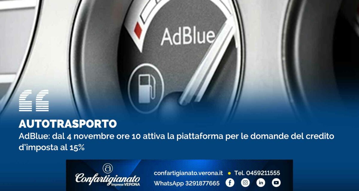 AUTOTRASPORTO – AdBlue: dal 4 novembre ore 10 attiva la piattaforma per le domande del credito d’imposta al 15%