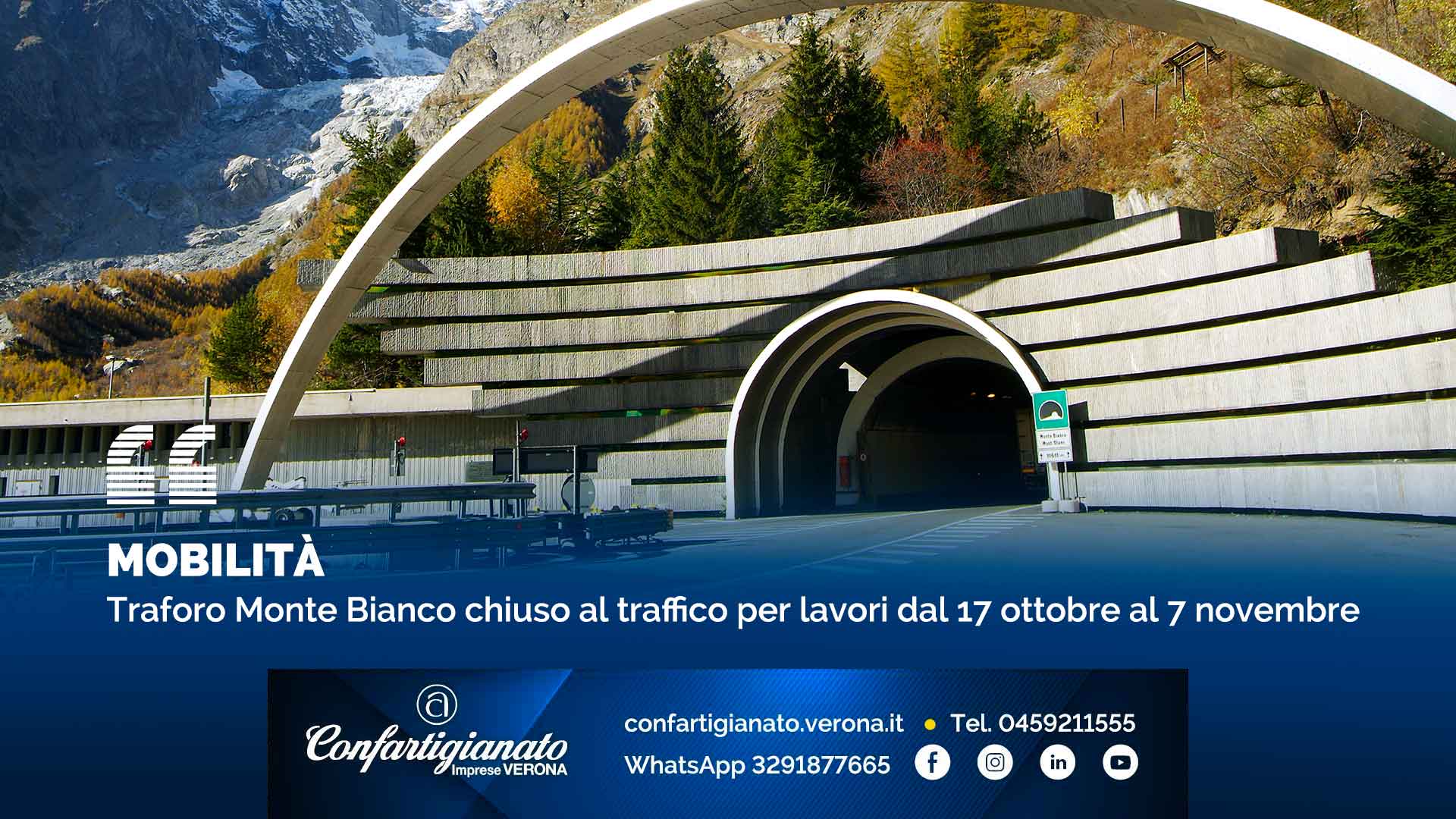 MOBILITA' – Traforo Monte Bianco chiuso al traffico per lavori dal 17 ottobre al 7 novembre