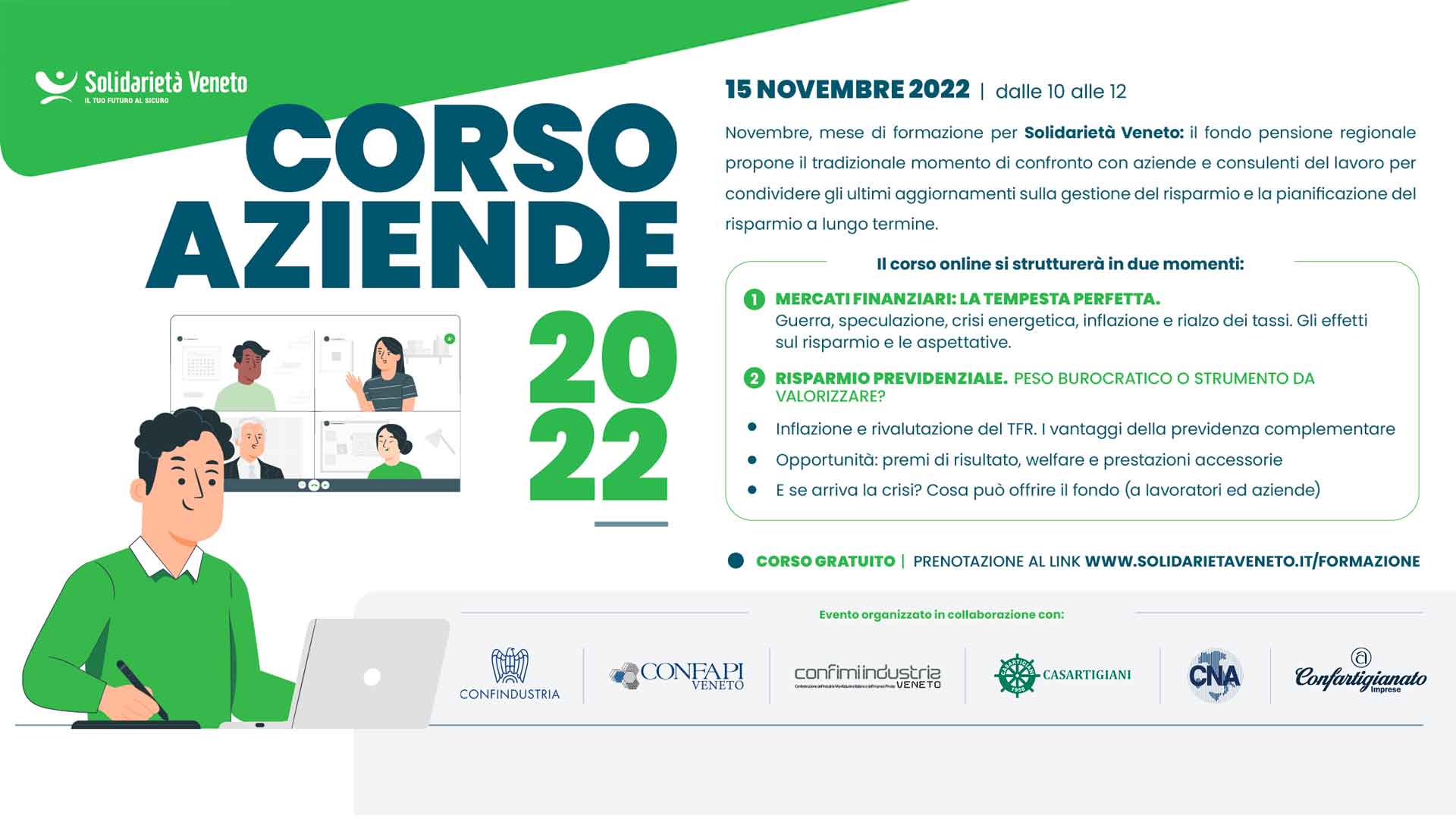 SOLIDARIETA' VENETO – Corso on-line gratuito su gestione e pianificazione della pensione complementare: martedì 15 novembre. Iscriviti
