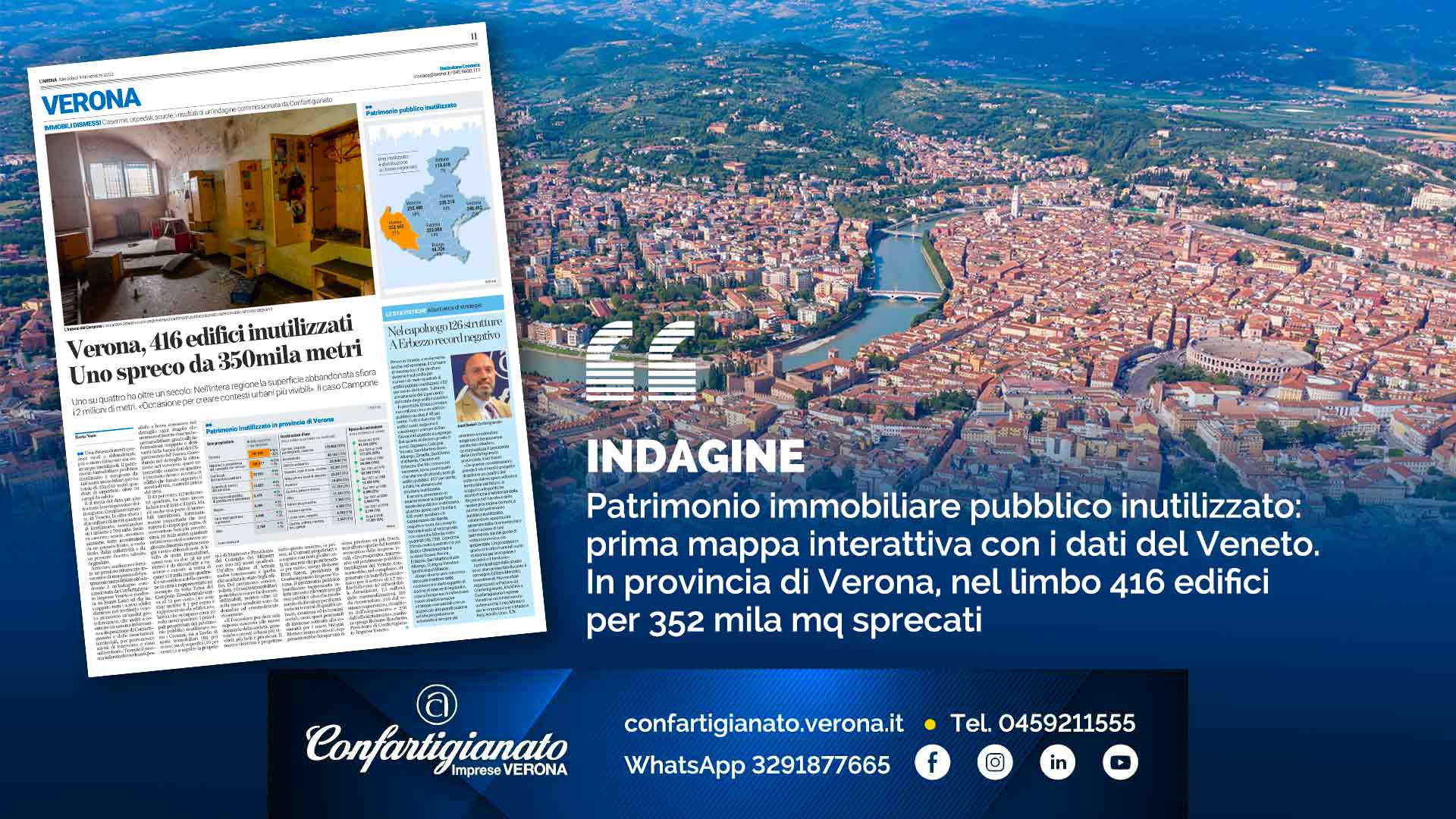 INDAGINE – Patrimonio immobiliare pubblico inutilizzato: prima mappa interattiva con i dati del Veneto. In provincia di Verona, nel limbo 416 edifici per 352 mila sprecati
