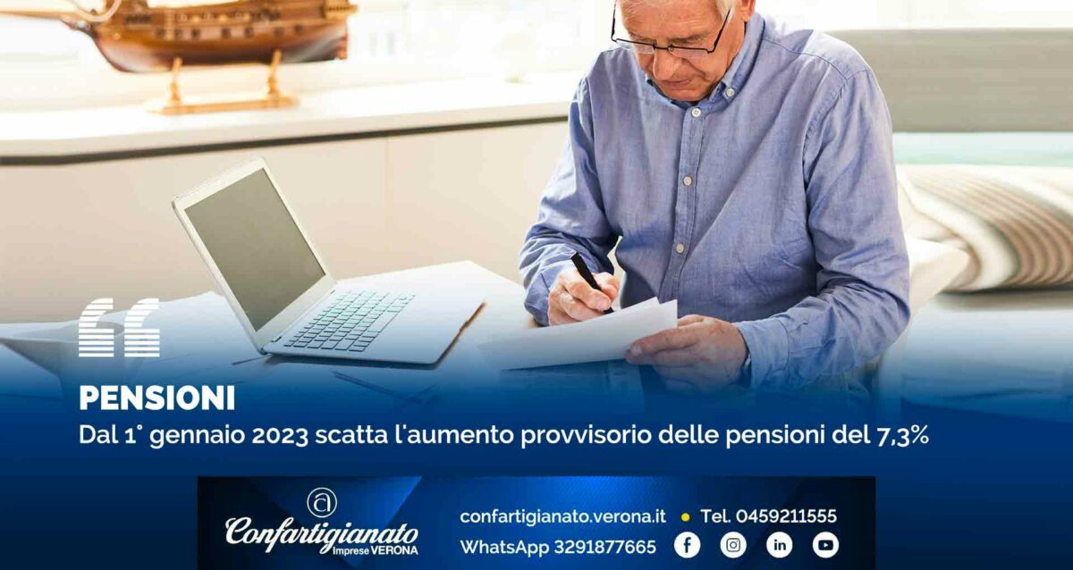 PENSIONI - Dal 1° gennaio 2023 scatta l'aumento provvisorio delle pensioni del 7,3%