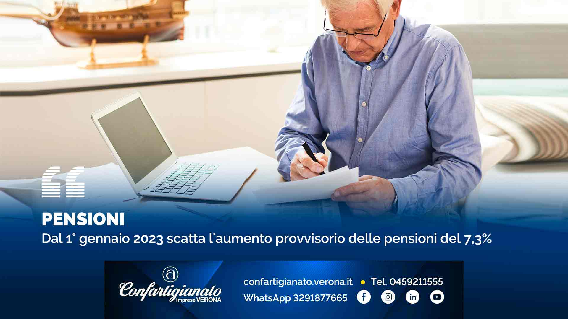 PENSIONI - Dal 1° gennaio 2023 scatta l'aumento provvisorio delle pensioni del 7,3%