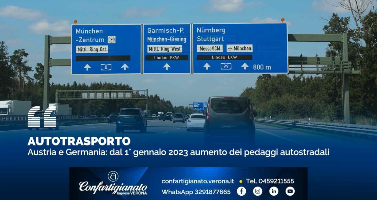 AUTOTRASPORTO – Austria e Germania: dal 1° gennaio 2023 aumento dei pedaggi autostradali
