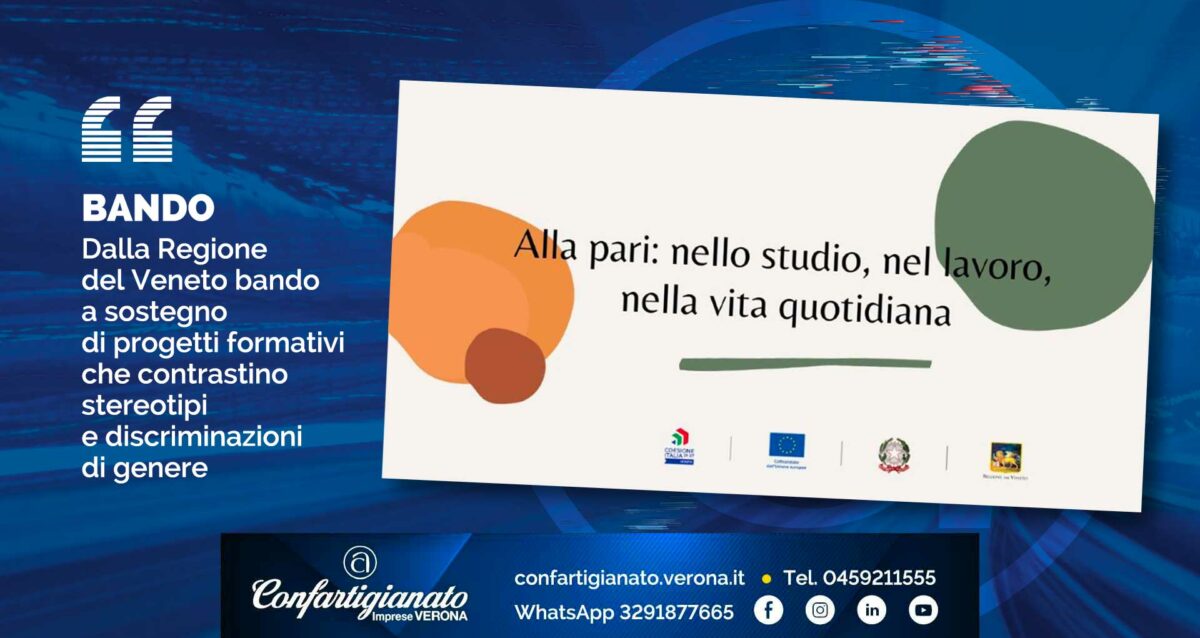 BANDO – Dalla Regione del Veneto bando a sostegno di progetti formativi che contrastino stereotipi e discriminazioni di genere