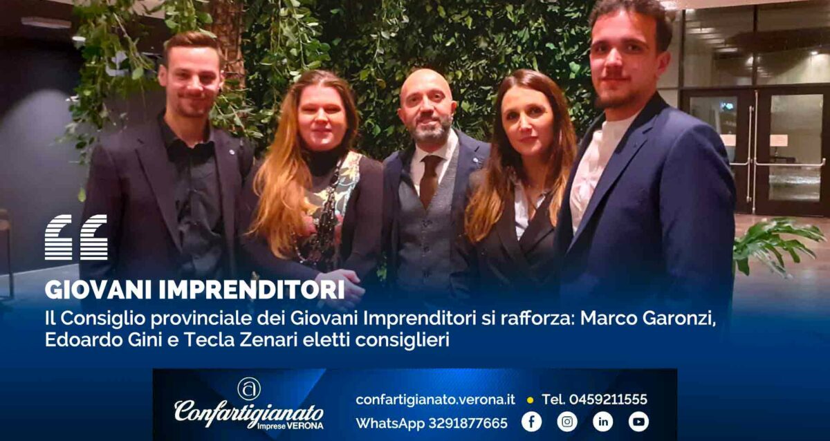 GIOVANI IMPRENDITORI – Il Consiglio dei Giovani Imprenditori si rafforza: Marco Garonzi, Edoardo Gini e Tecla Zenari eletti consiglieri