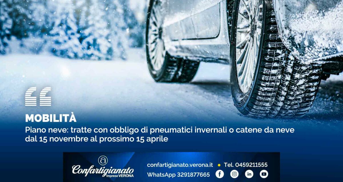 MOBILITA' – Piano neve: tratte con obbligo di pneumatici invernali o catene da neve dal 15 novembre al prossimo 15 aprile