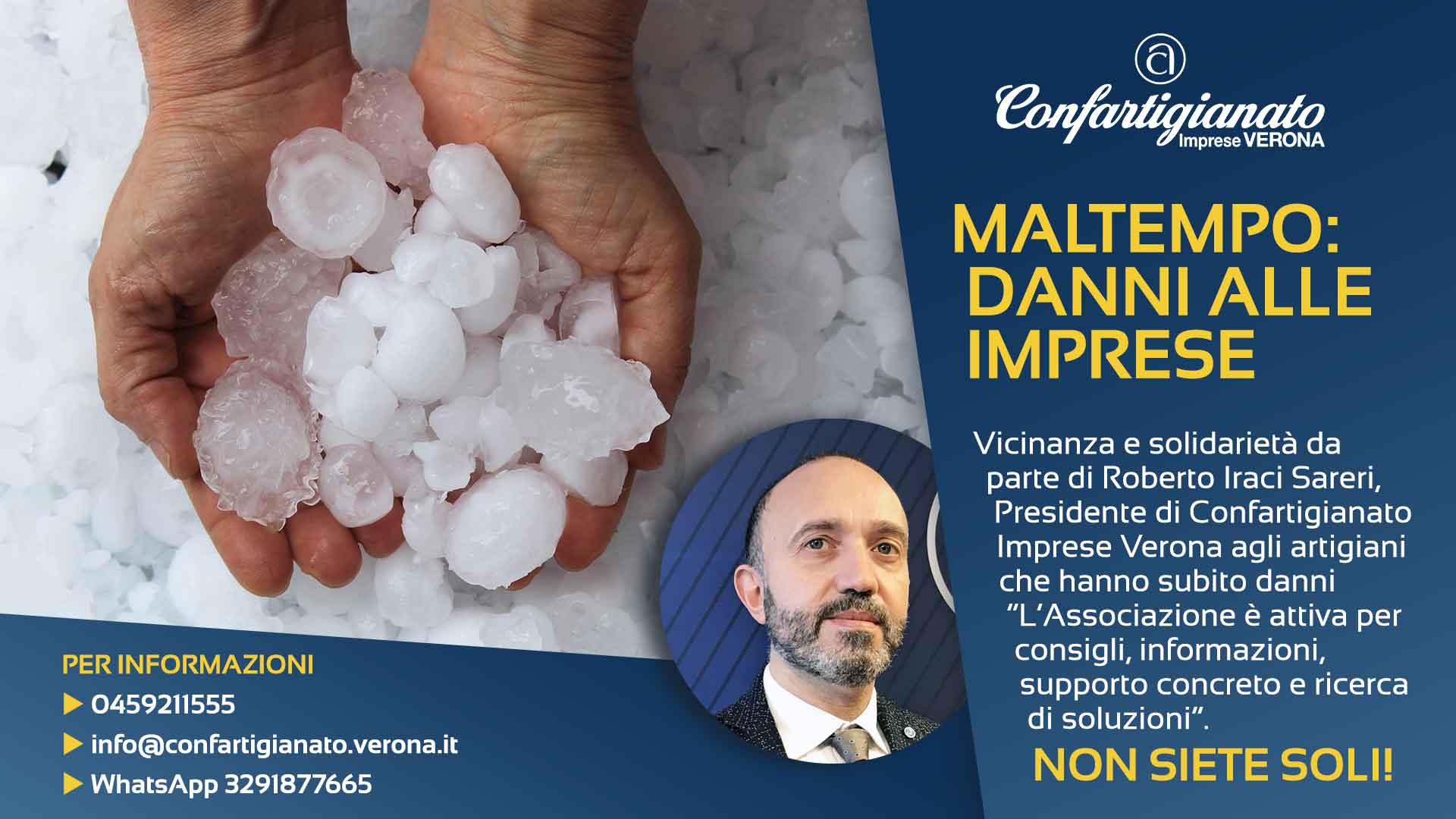 MALTEMPO – Evento eccezionale in provincia di Verona, Iraci Sareri: “Solidarietà e supporto alle imprese che hanno riportato danni. Contattateci”