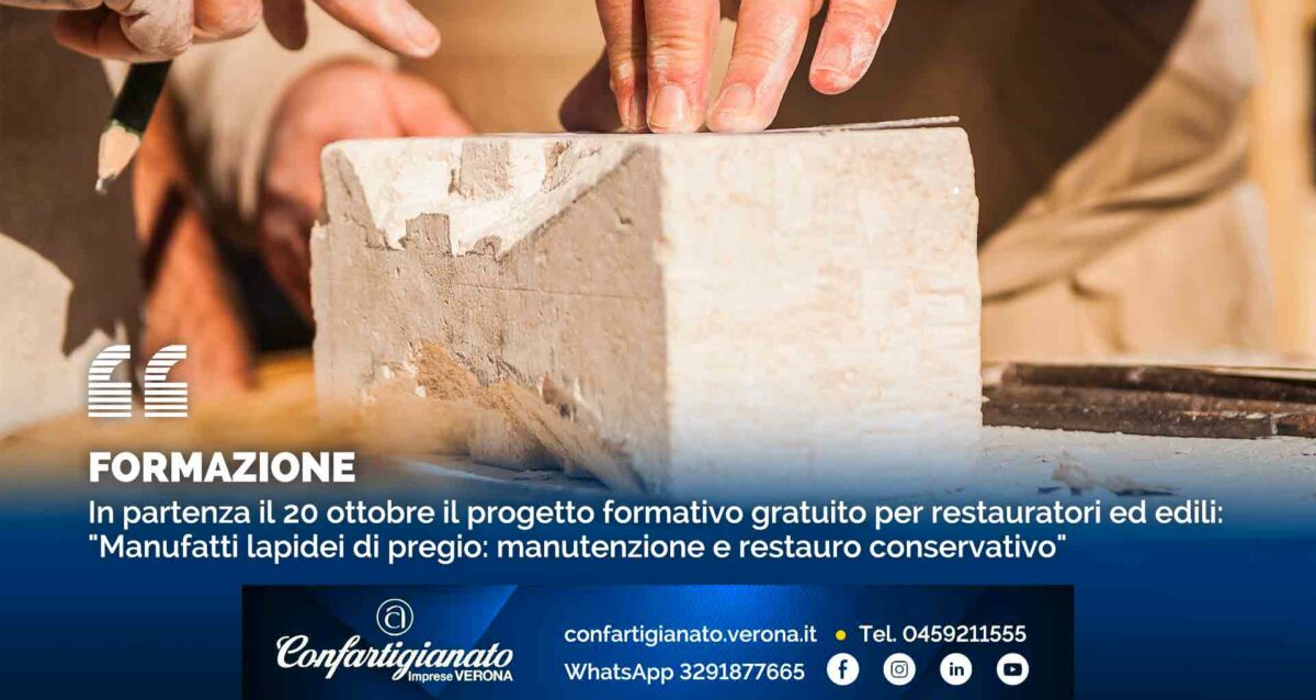 FORMAZIONE – In partenza il 20 ottobre il progetto formativo gratuito per restauratori ed edili: "Manufatti lapidei di pregio: manutenzione e restauro conservativo"