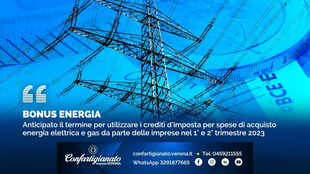 BONUS ENERGIA – Anticipato Il Termine Per Utilizzare I Crediti D ...