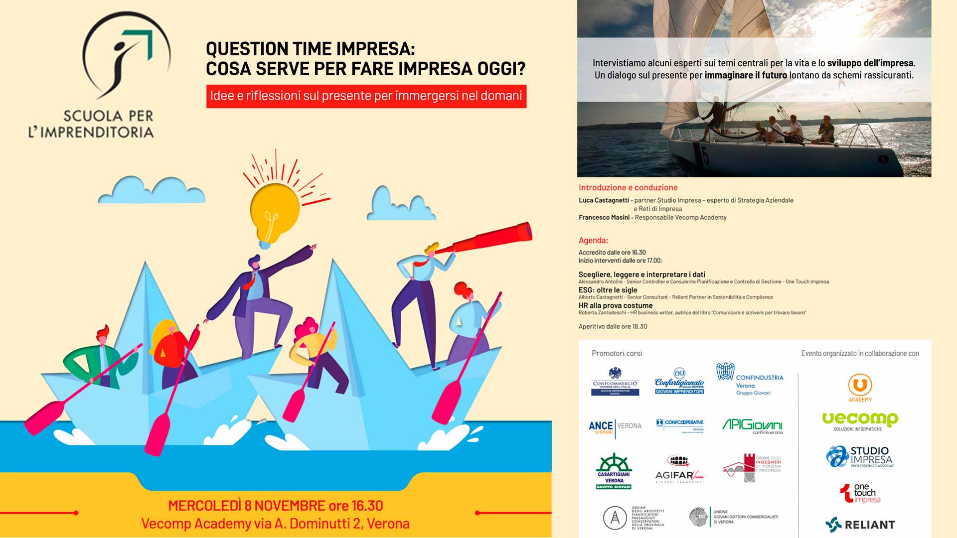 EVENTO – Scuola per l'Imprenditoria: 8 novembre, "Question Time Impresa: cosa serve per fare impresa oggi?", evento aperto a tutti gli imprenditori