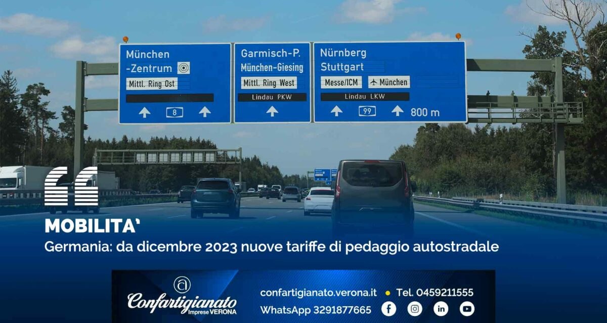MOBILITA’ – Germania: da dicembre 2023 nuove tariffe di pedaggio autostradale