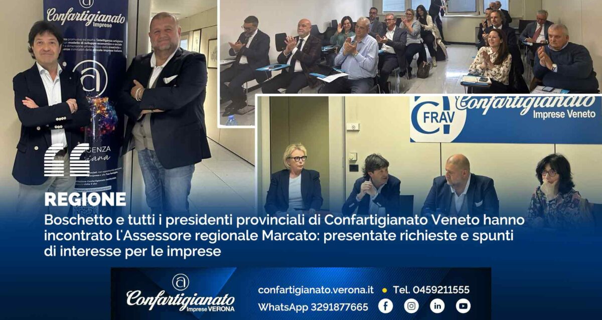 REGIONE – Boschetto e tutti i presidenti provinciali di Confartigianato Veneto hanno incontrato l'Assessore regionale Marcato: presentate richieste e spunti di interesse per le imprese