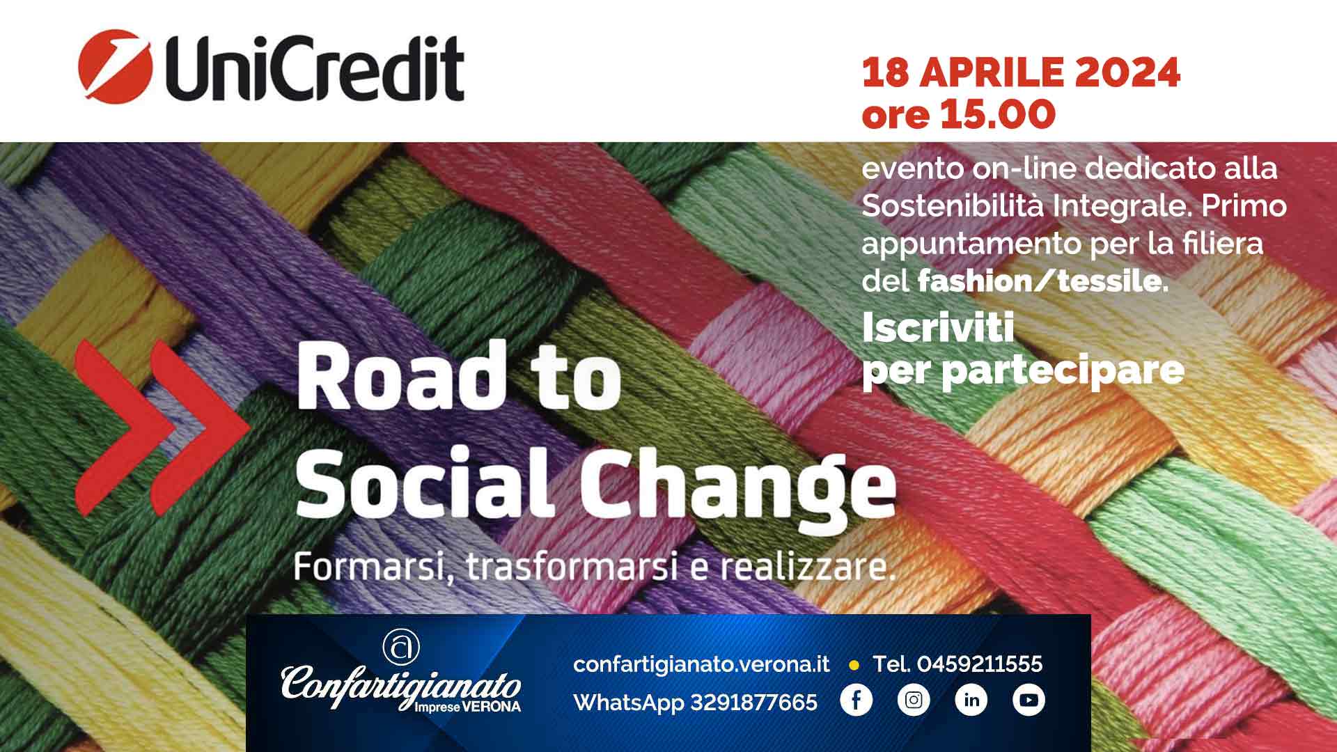INIZIATIVA – Il 18 aprile, "Road to Social Change", evento on-line dedicato alla Sostenibilità Integrale. Primo appuntamento per la filiera del fashion/tessile. Iscriviti per partecipare