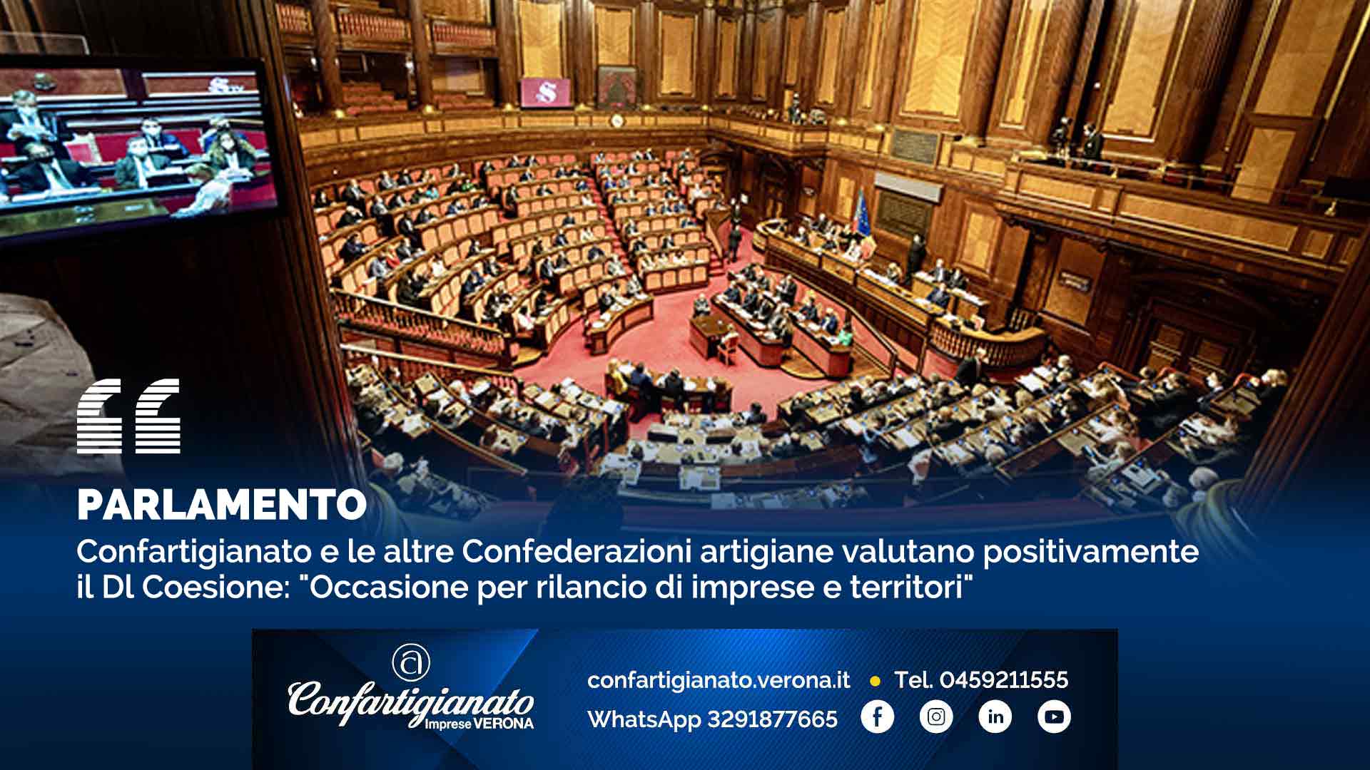 PARLAMENTO – Confartigianato e le altre Confederazioni artigiane valutano positivamente il Dl Coesione: "Occasione per rilancio di imprese e territori"